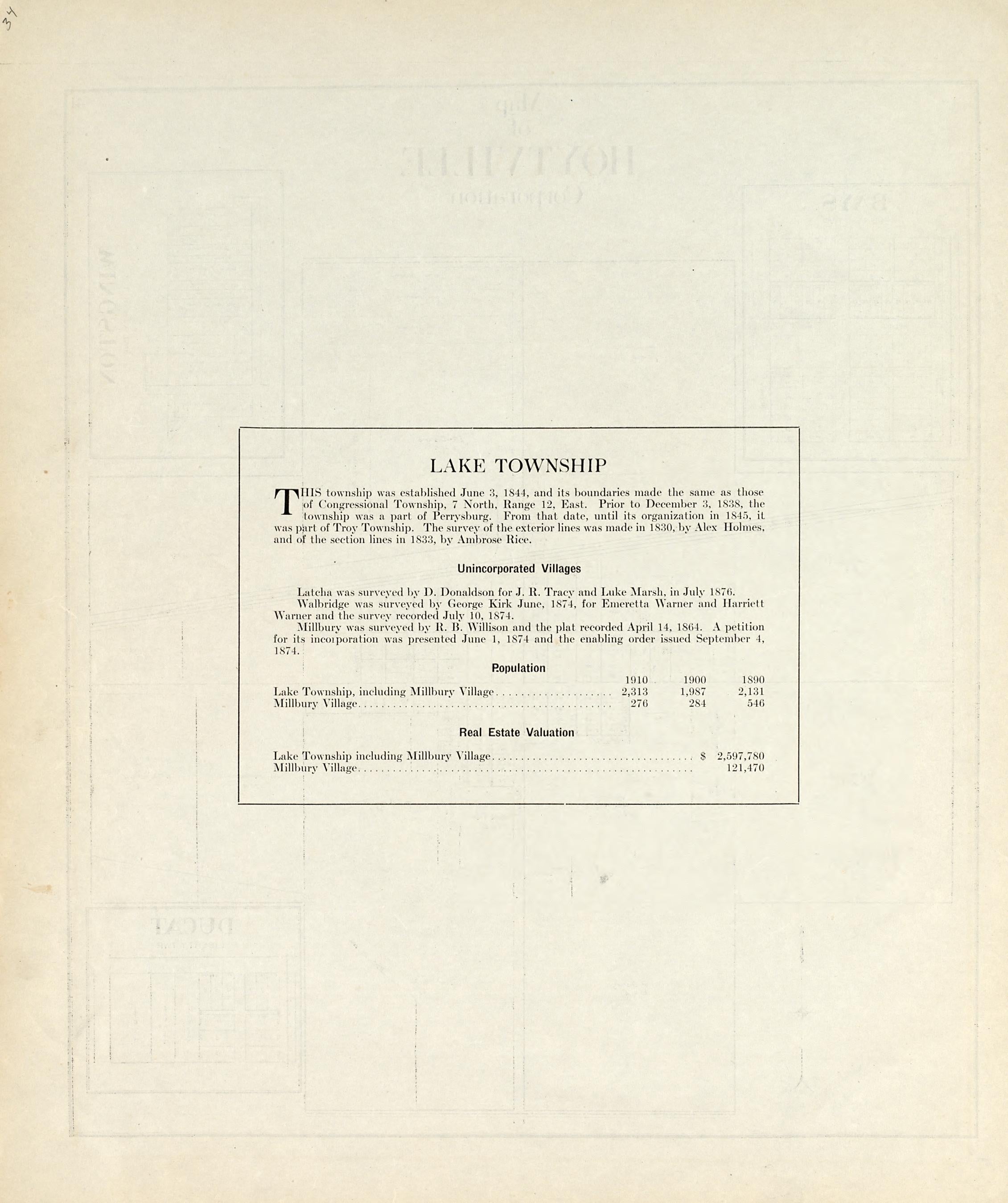 Lake Township from an Atlas of Wood County, Ohio 1912 by Relic Map Company