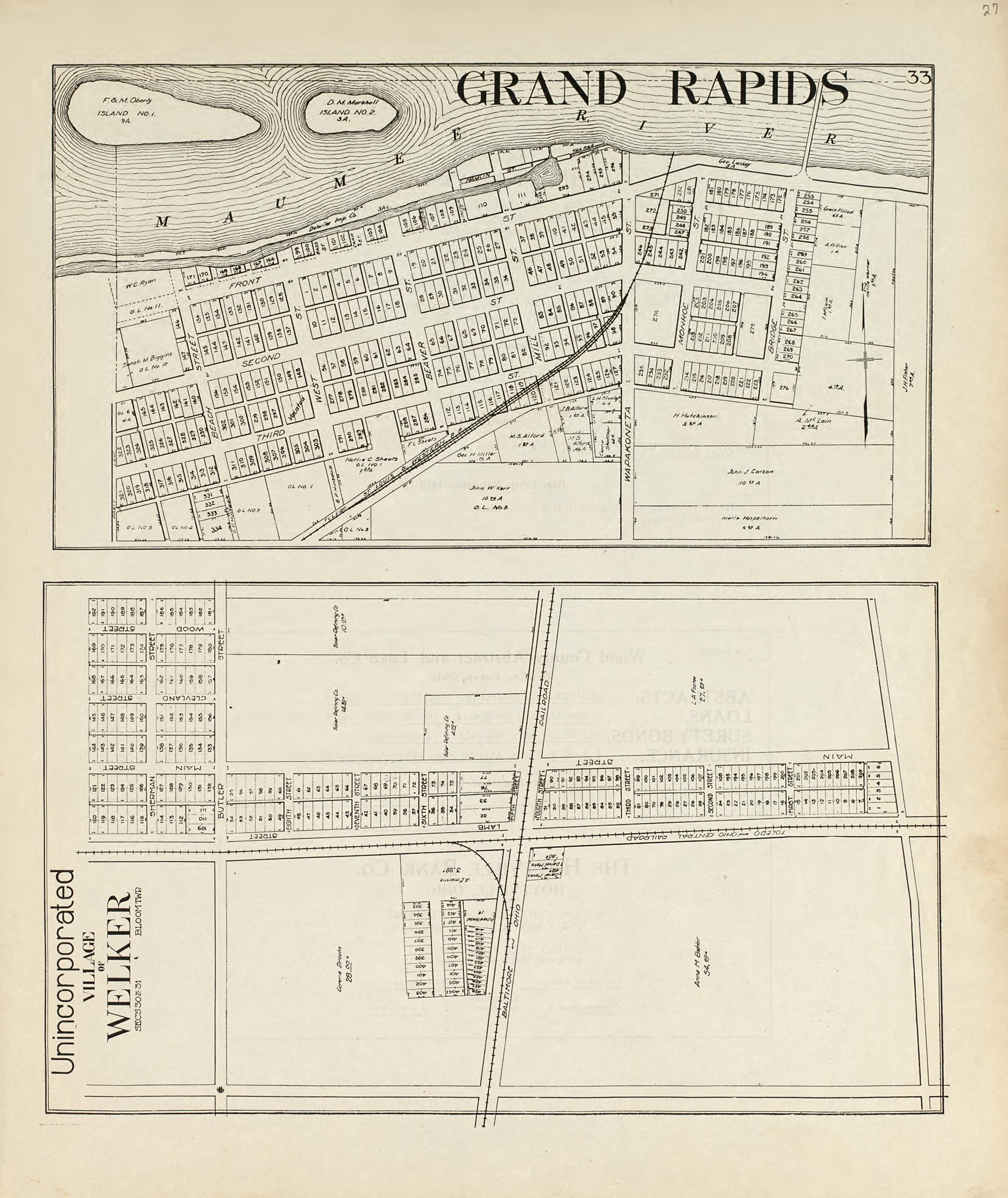 Grand Rapids; Unincorporated Village of Welker from an Atlas of Wood County, Ohio 1912 by Relic Map Company