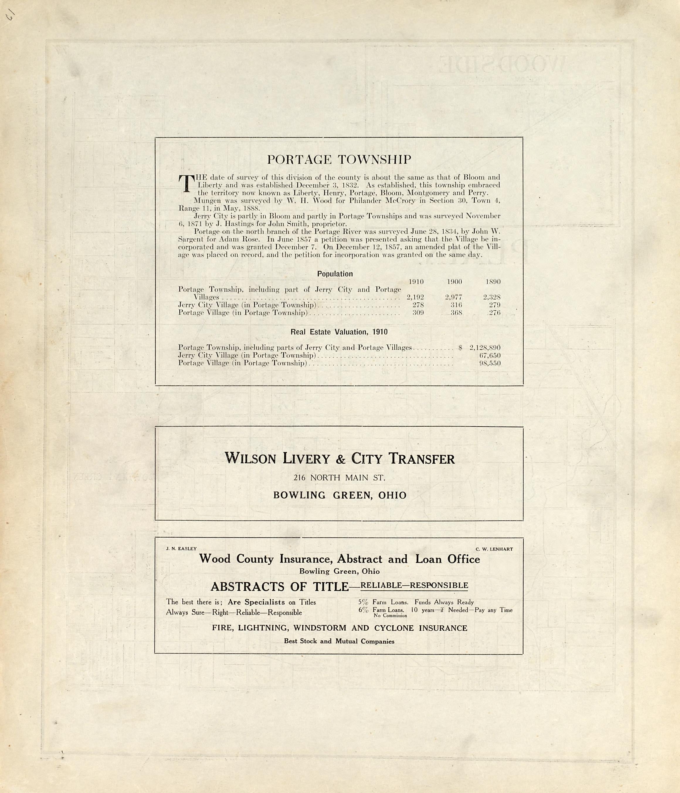 Portage Township from an Atlas of Wood County, Ohio 1912 by Relic Map Company