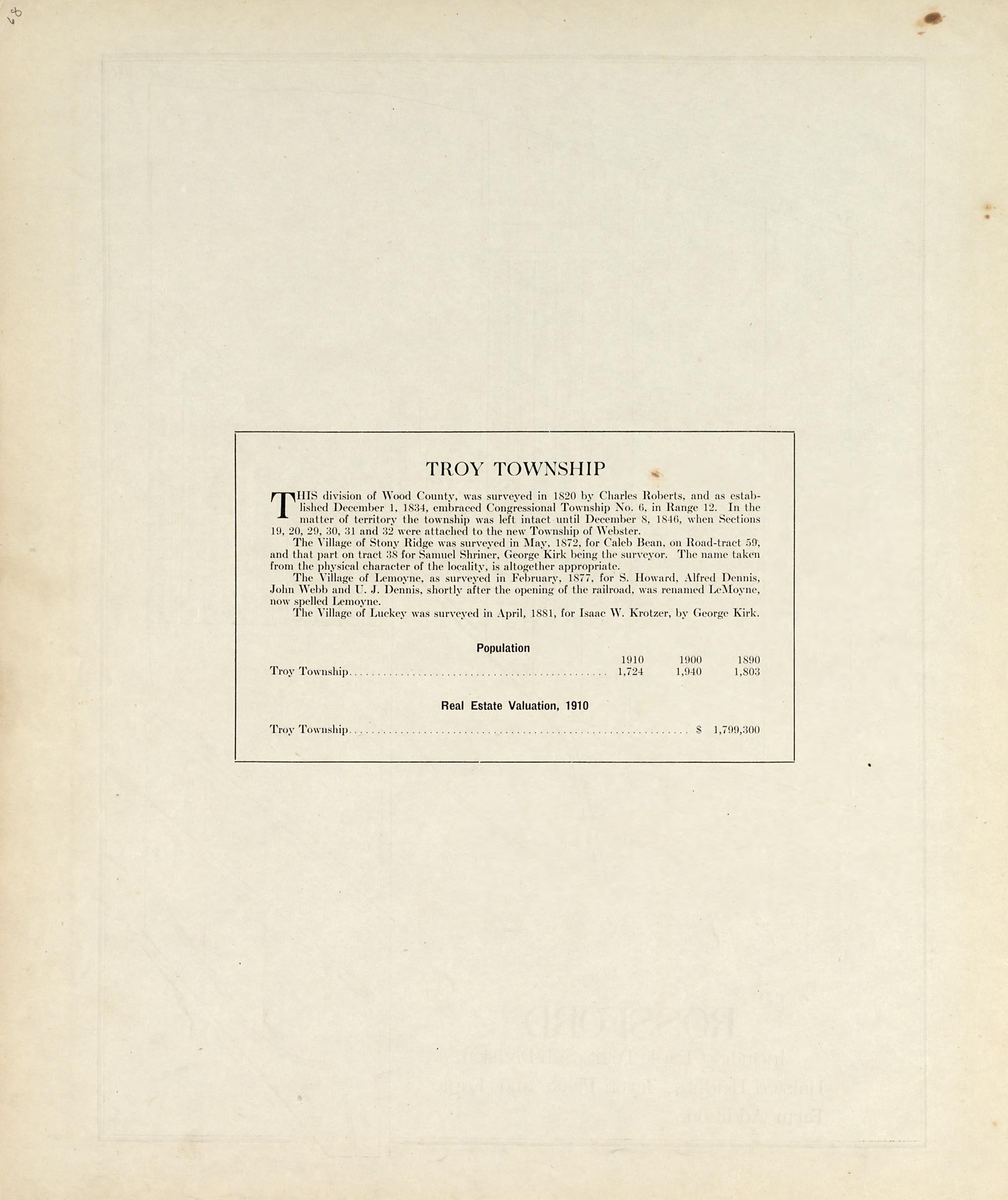 Troy Township from an Atlas of Wood County, Ohio 1912 by Relic Map Company