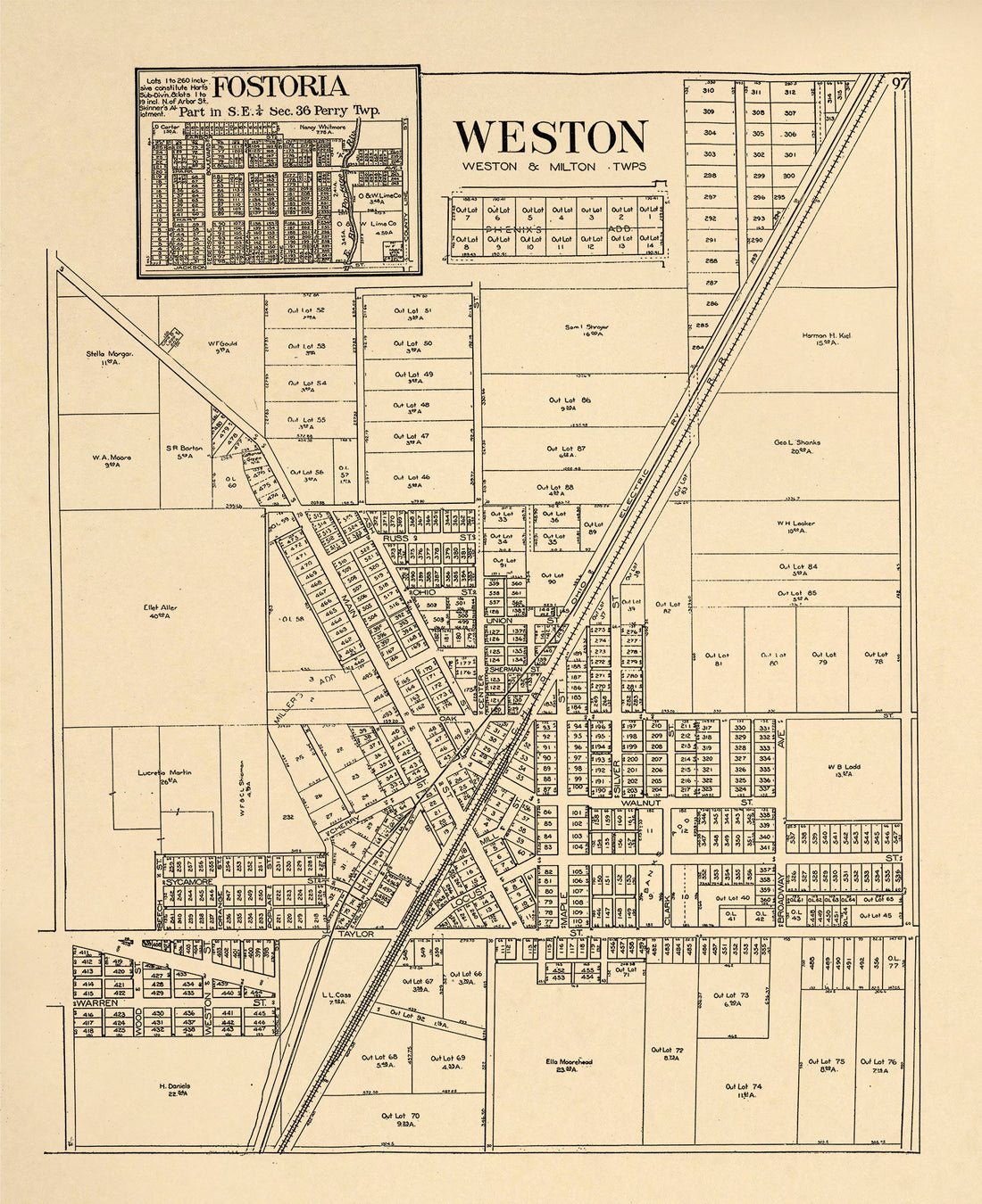 Fostoria; Weston from an Atlas of Wood County, Ohio 1912 by Relic Map Company