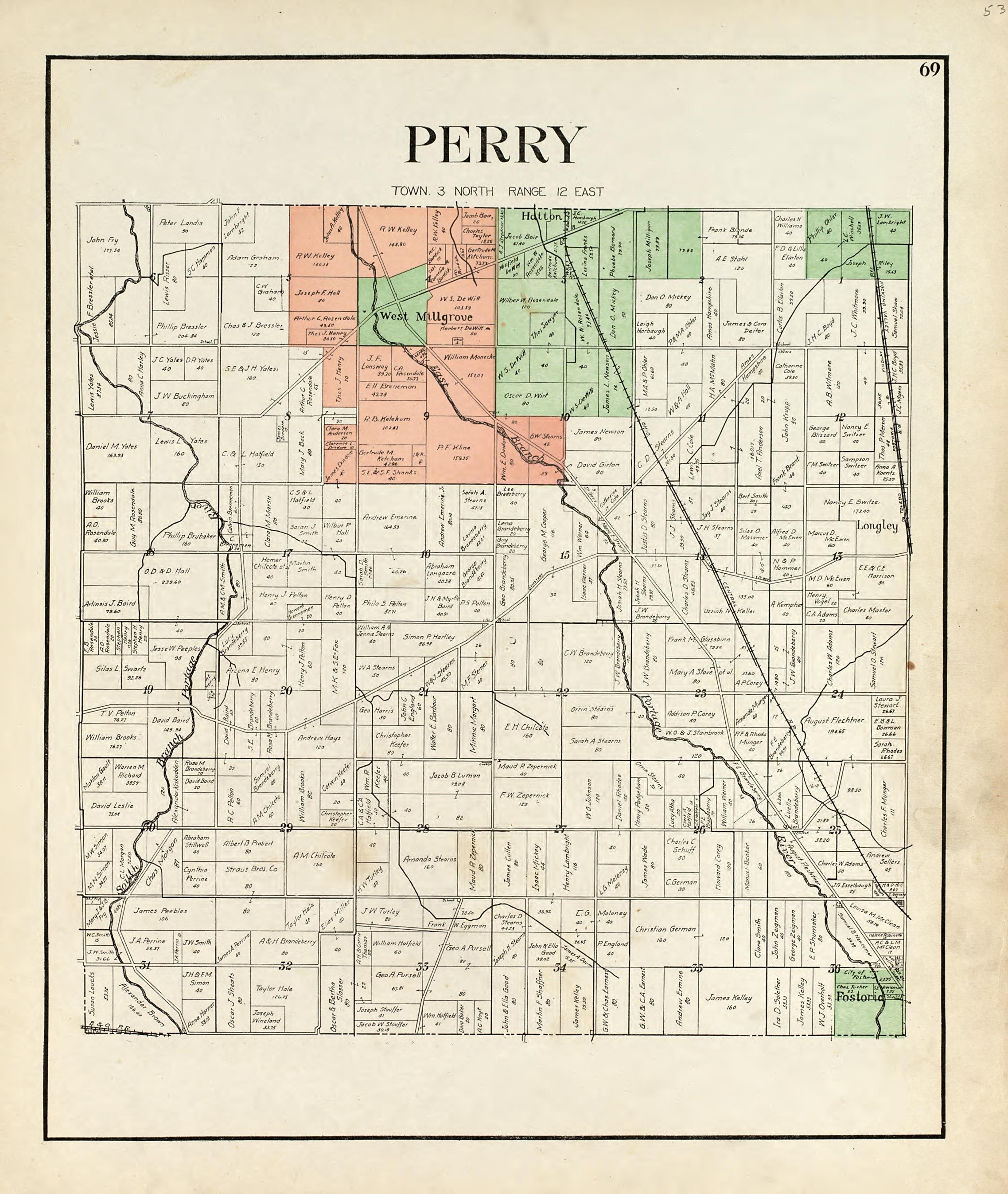 Perry from an Atlas of Wood County, Ohio 1912 by Relic Map Company