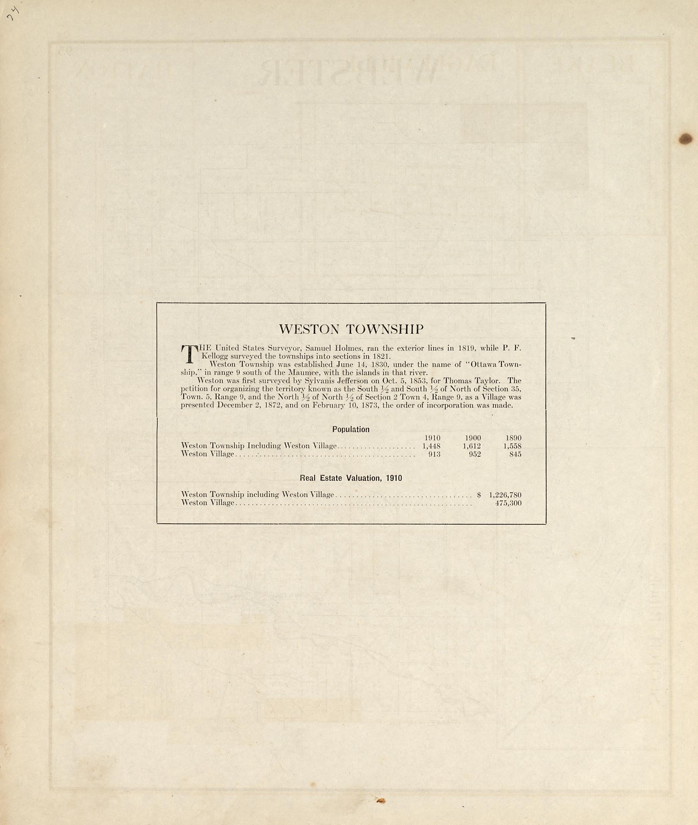 Weston Township from an Atlas of Wood County, Ohio 1912 by Relic Map Company