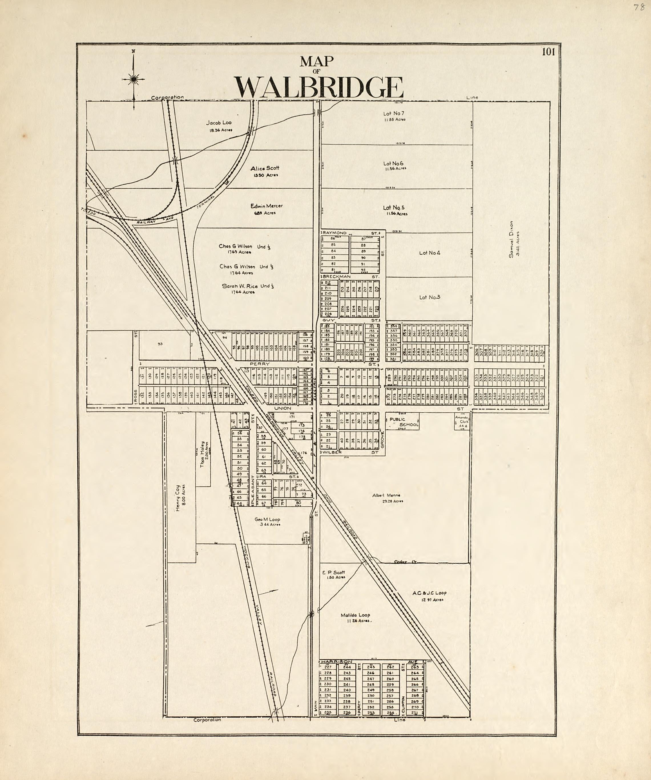 Map of Walbridge from an Atlas of Wood County, Ohio 1912 by Relic Map Company