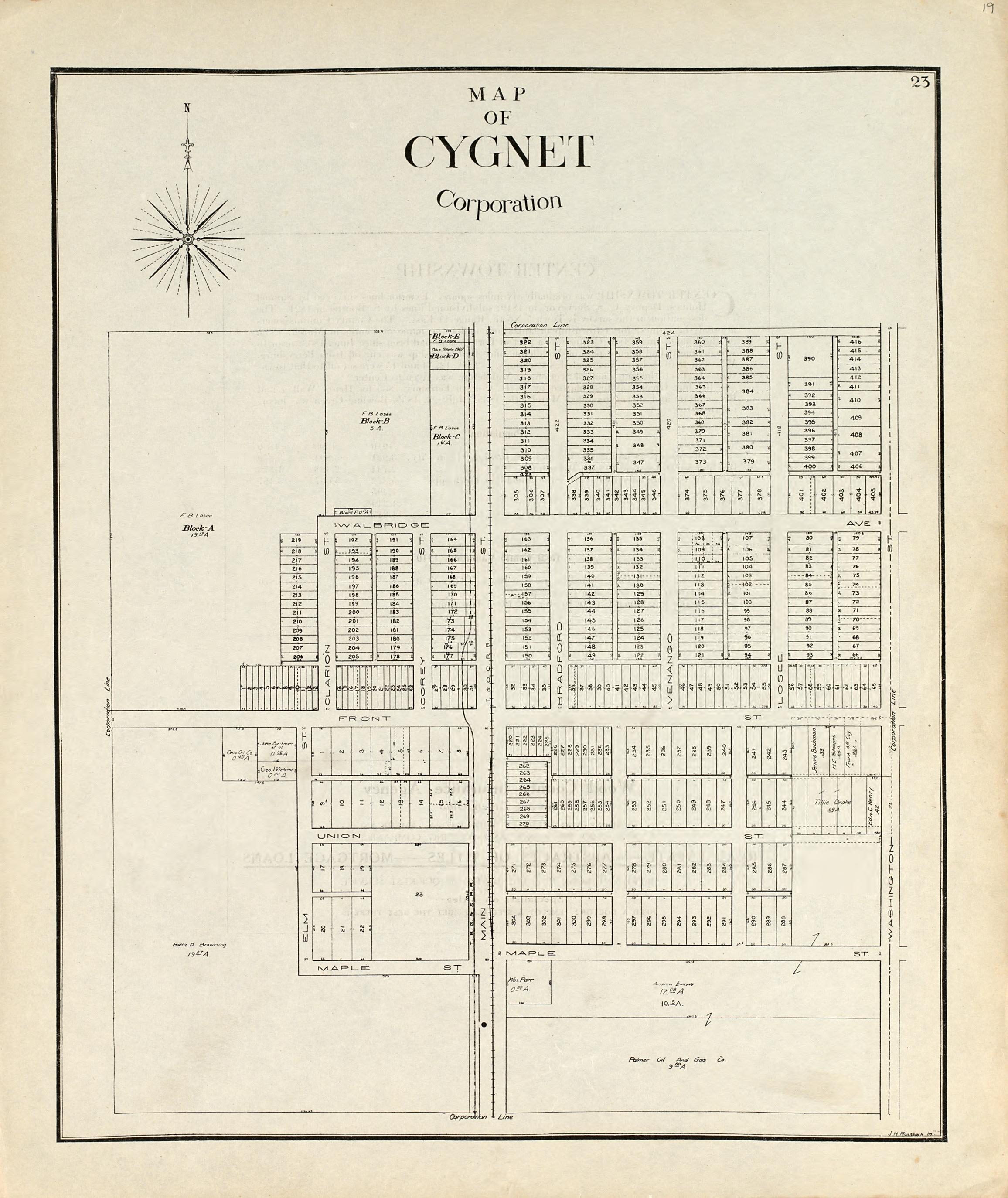 Map of Cygnet Corporation from an Atlas of Wood County, Ohio 1912 by Relic Map Company