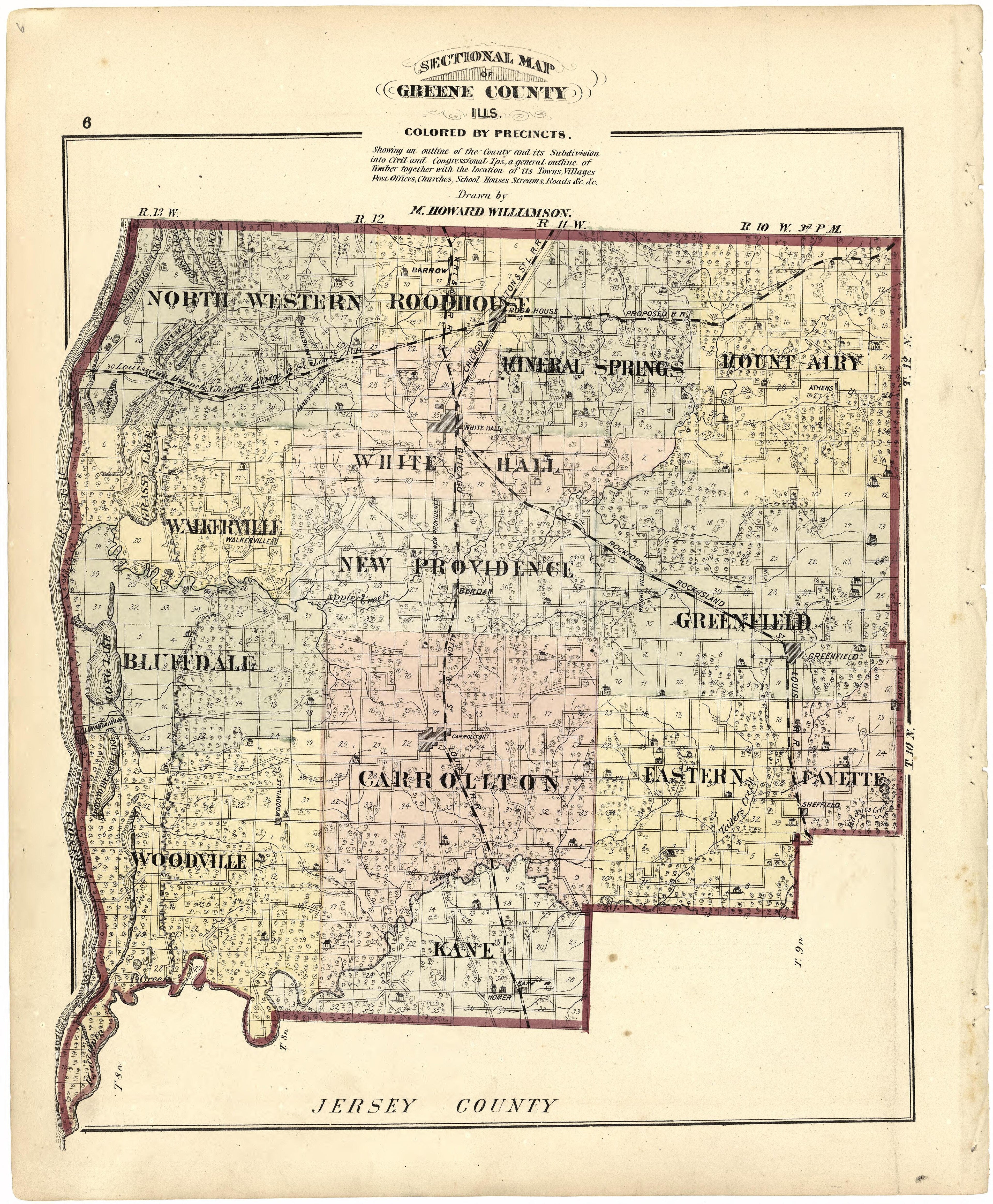 Sectional Map of Greene County, Ills. from Atlas Map of Greene County, Illinois 1873 by Relic Map Company