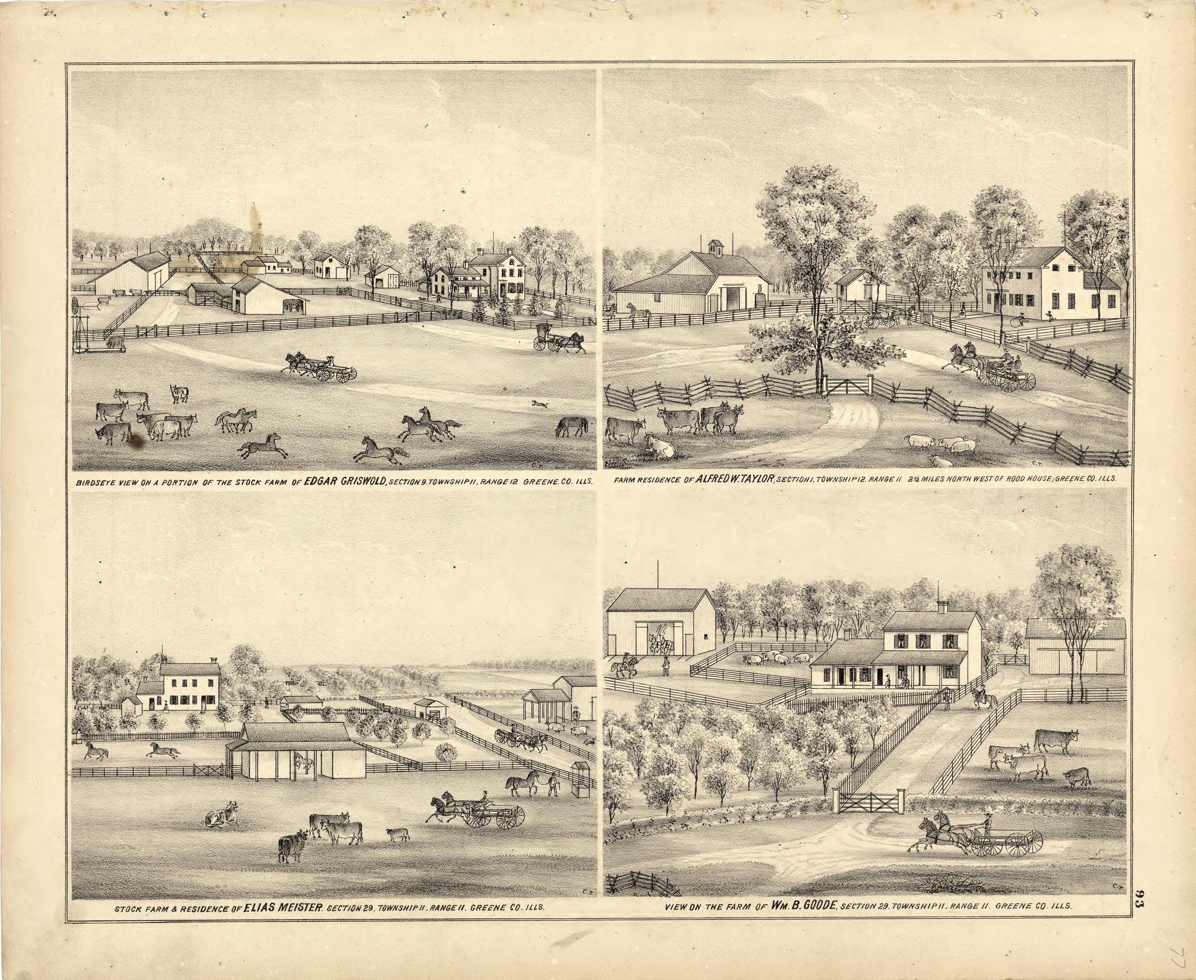 Illustrations of Residences from Atlas Map of Greene County, Illinois 1873 by Relic Map Company