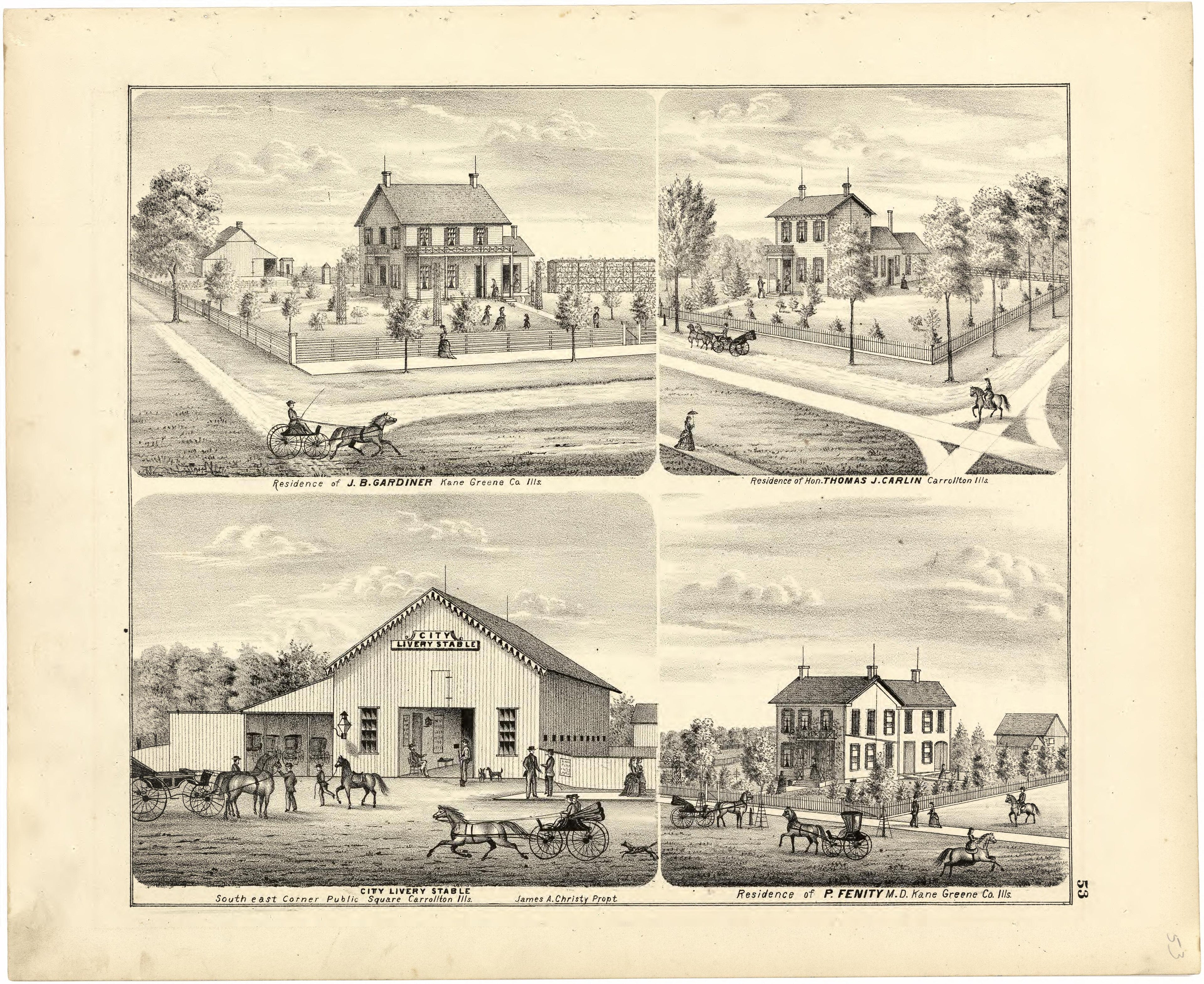 Illustrations of Residences from Atlas Map of Greene County, Illinois 1873 by Relic Map Company