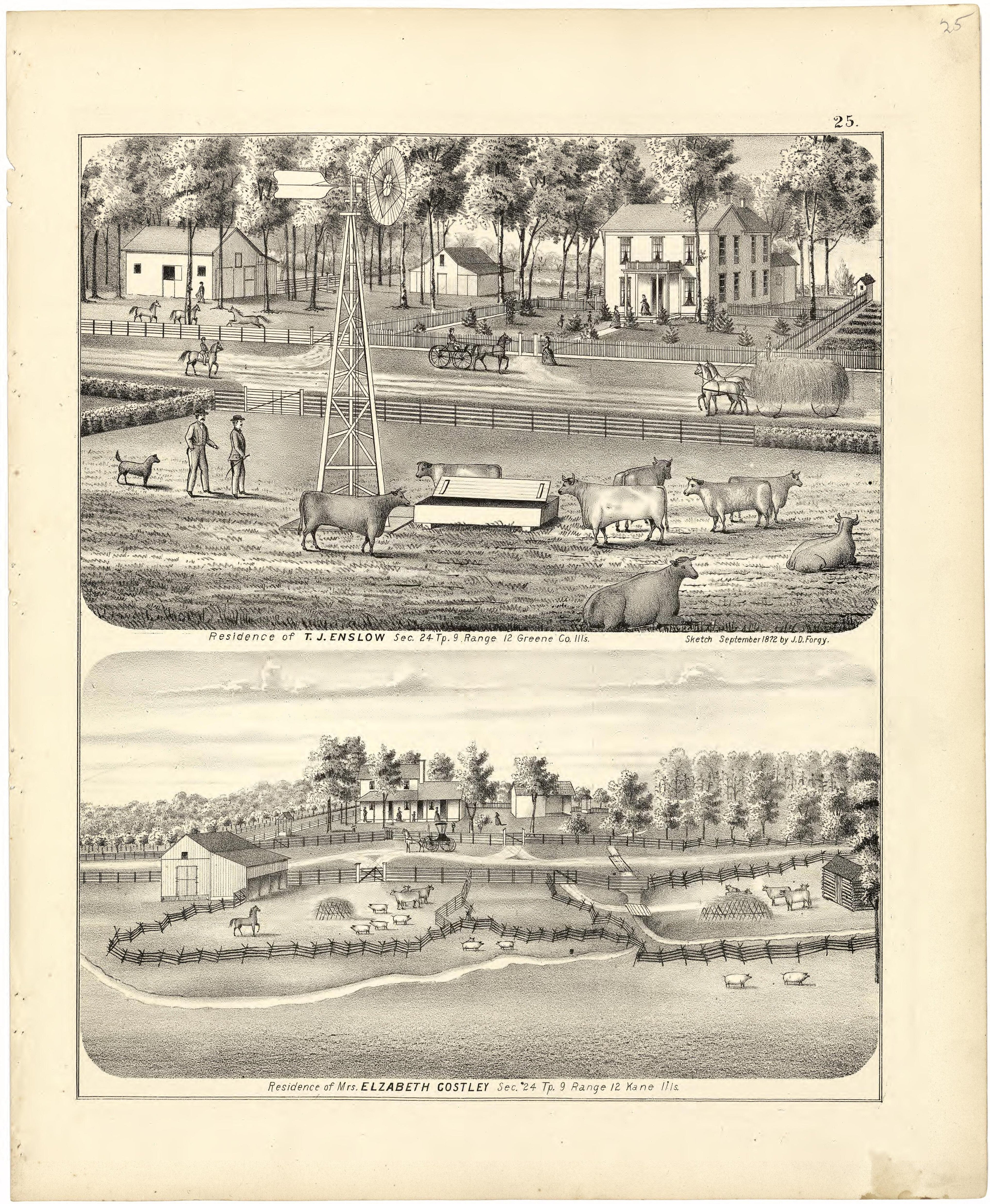 Illustrations of Residences from Atlas Map of Greene County, Illinois 1873 by Relic Map Company