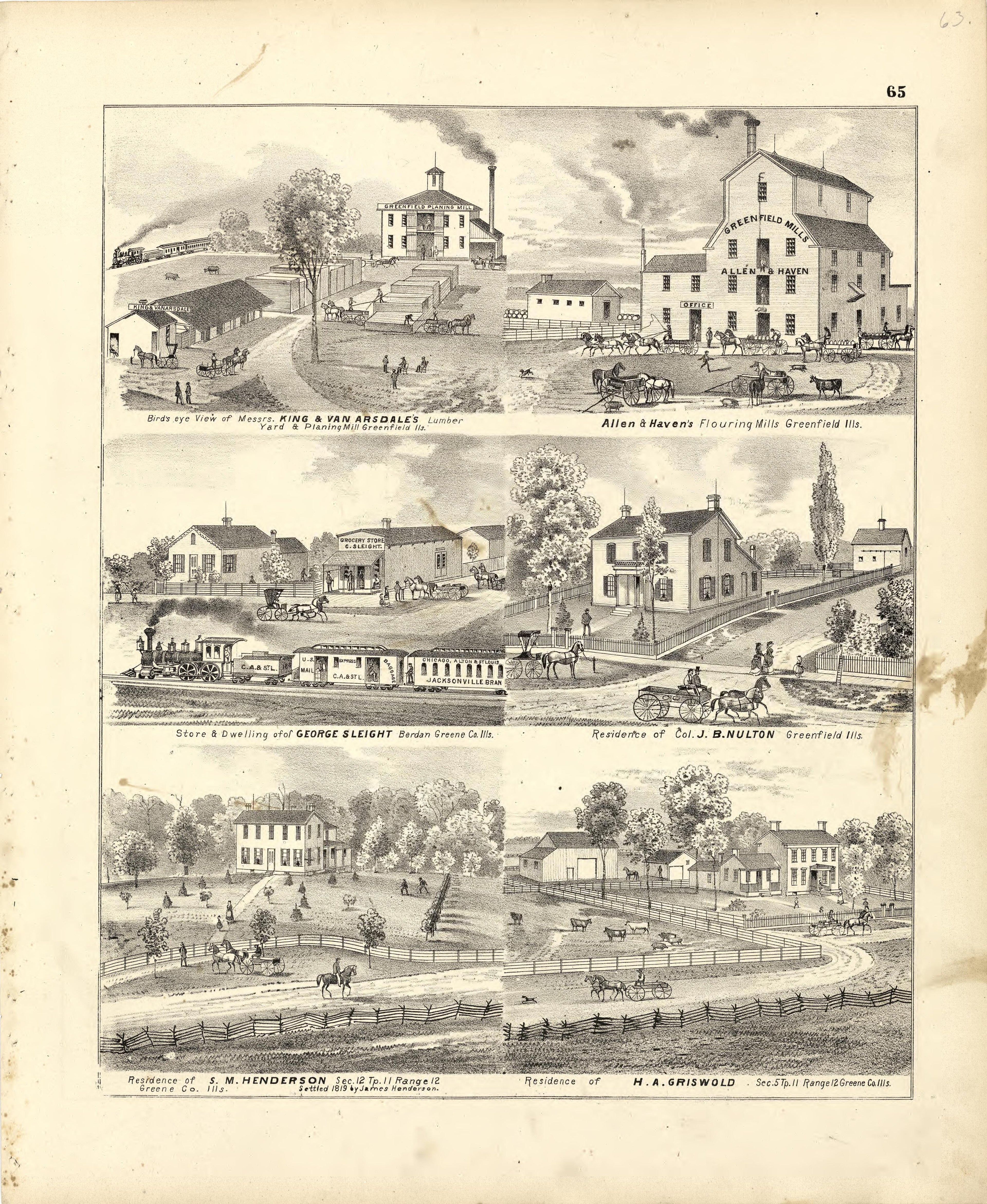 Illustrations of Residences from Atlas Map of Greene County, Illinois 1873 by Relic Map Company
