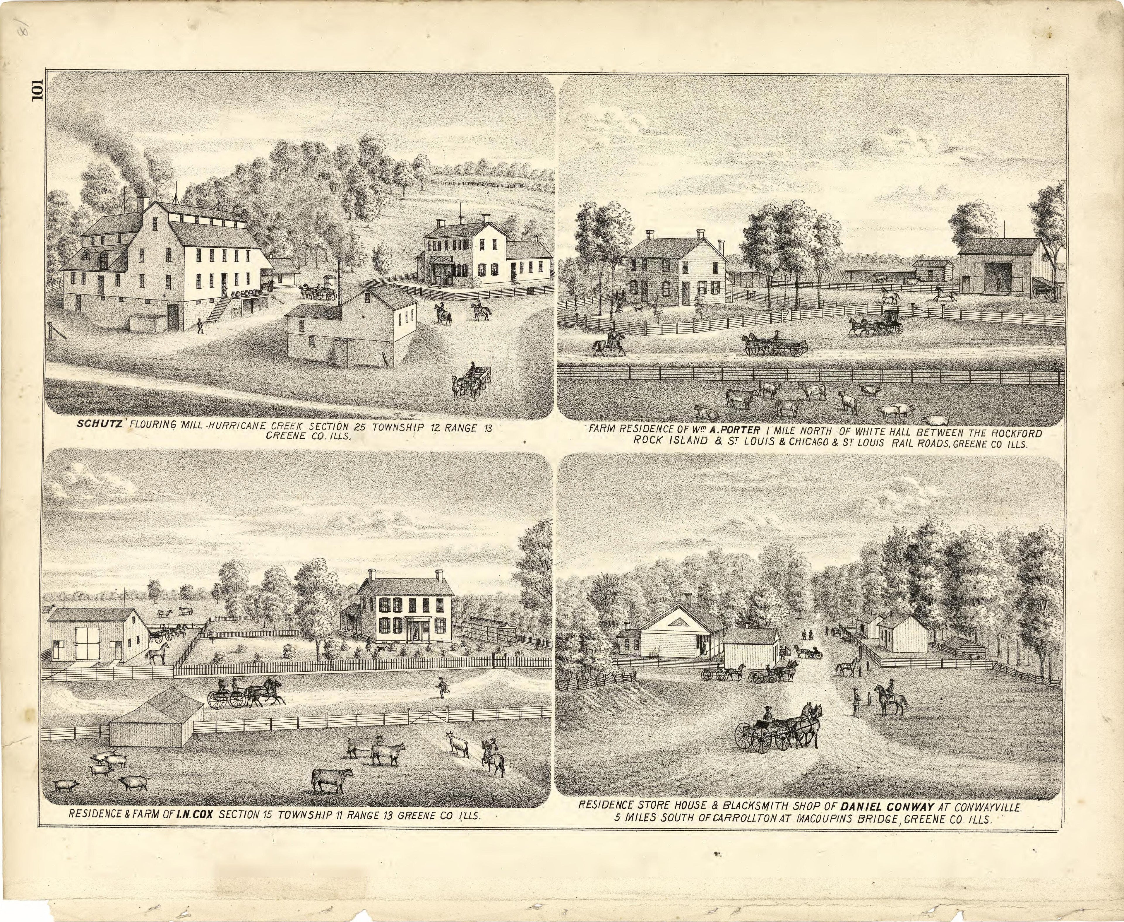 Illustrations of Residences from Atlas Map of Greene County, Illinois 1873 by Relic Map Company