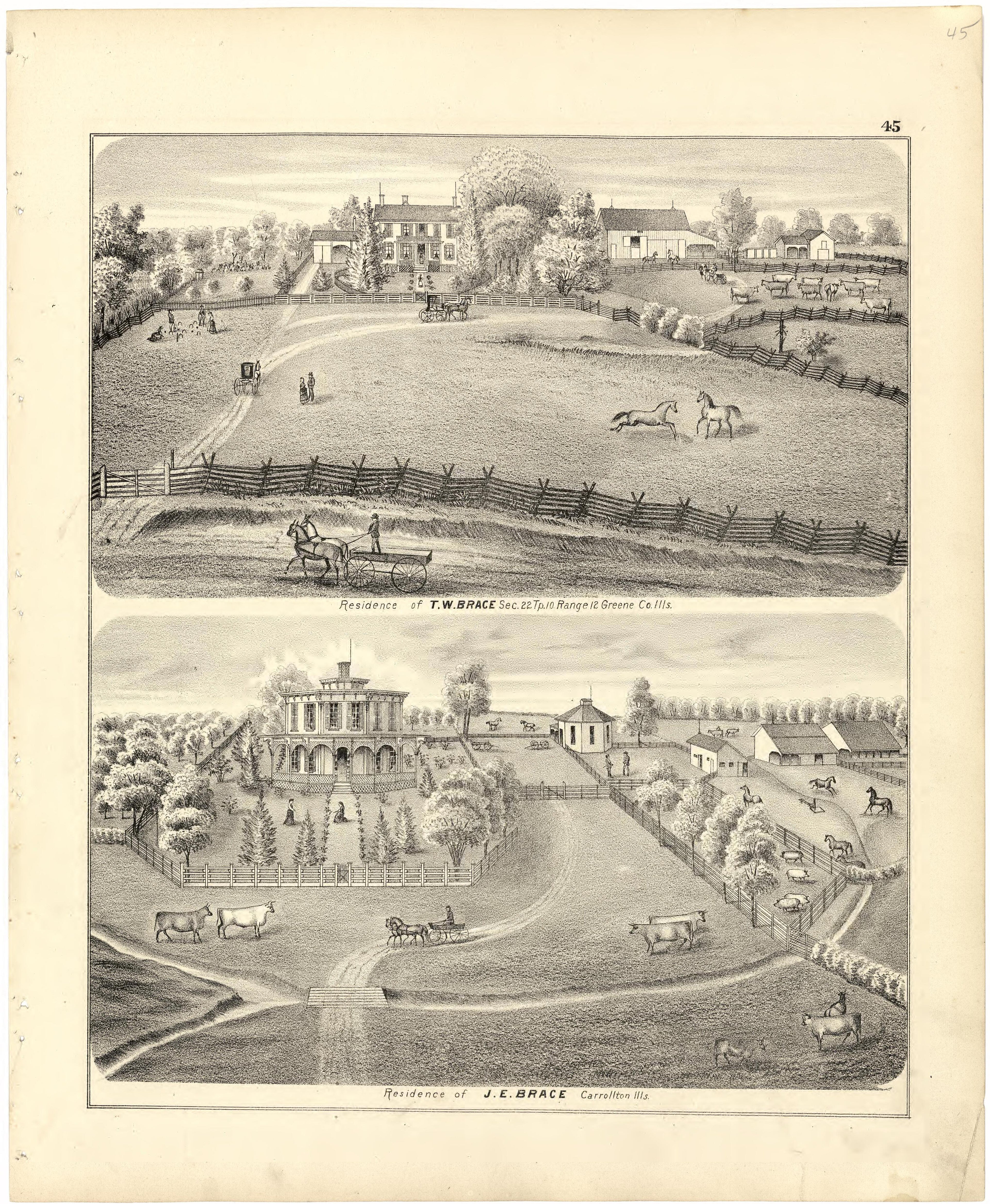 Illustrations of Residences from Atlas Map of Greene County, Illinois 1873 by Relic Map Company