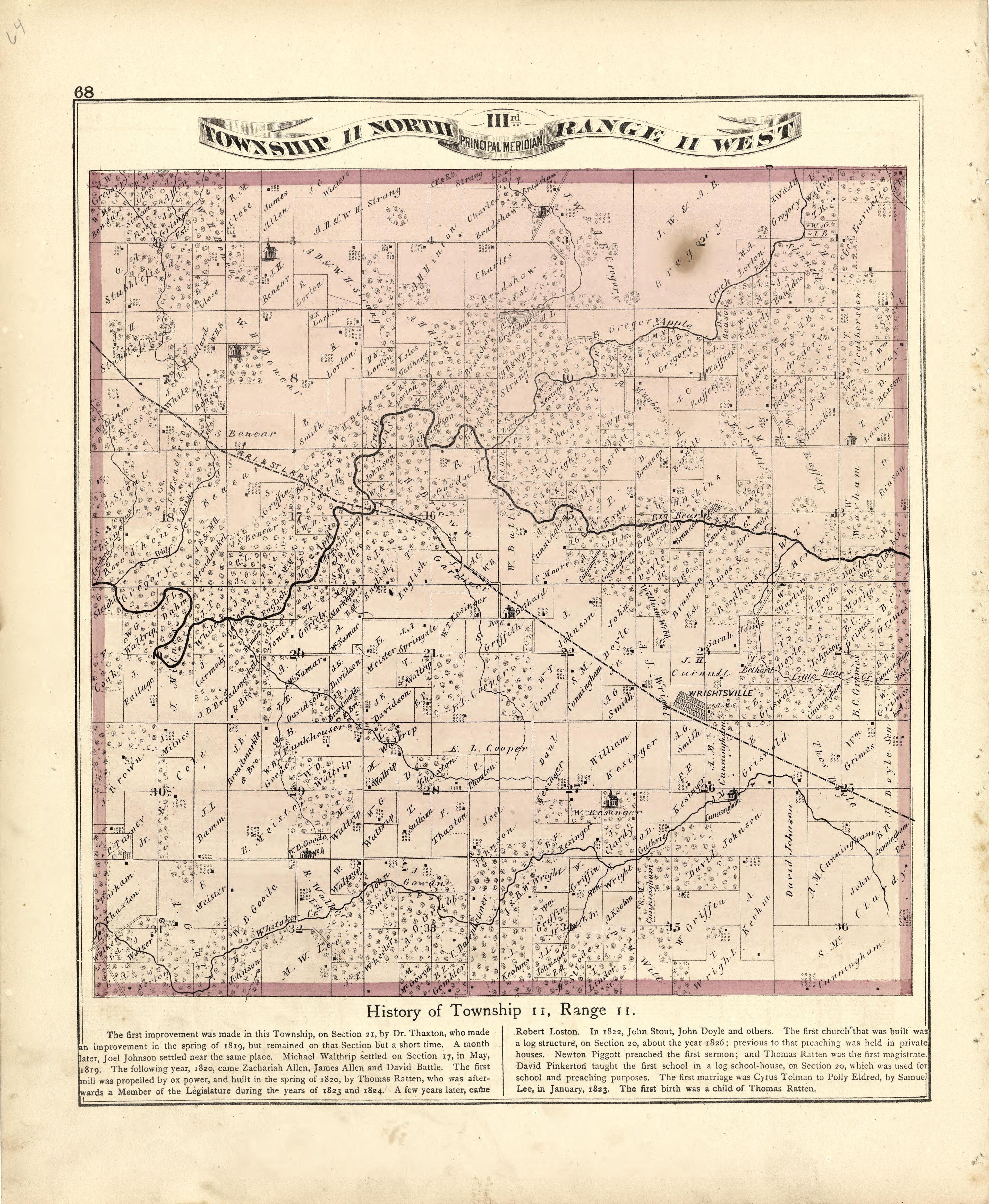 Township 11 North Range 11 W from Atlas Map of Greene County, Illinois 1873 by Relic Map Company