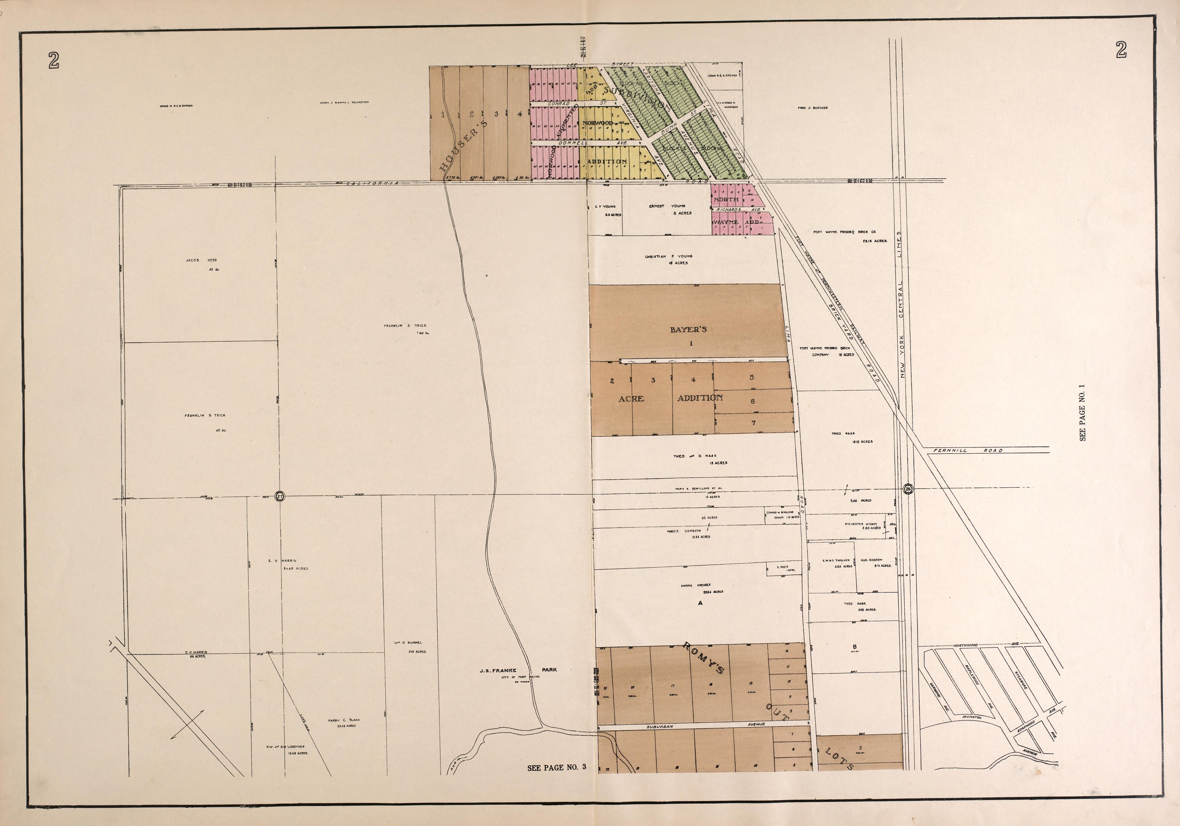 Outline Map--continued from Atlas of Fort Wayne, Allen County, Indiana 1924 by Relic Map Company