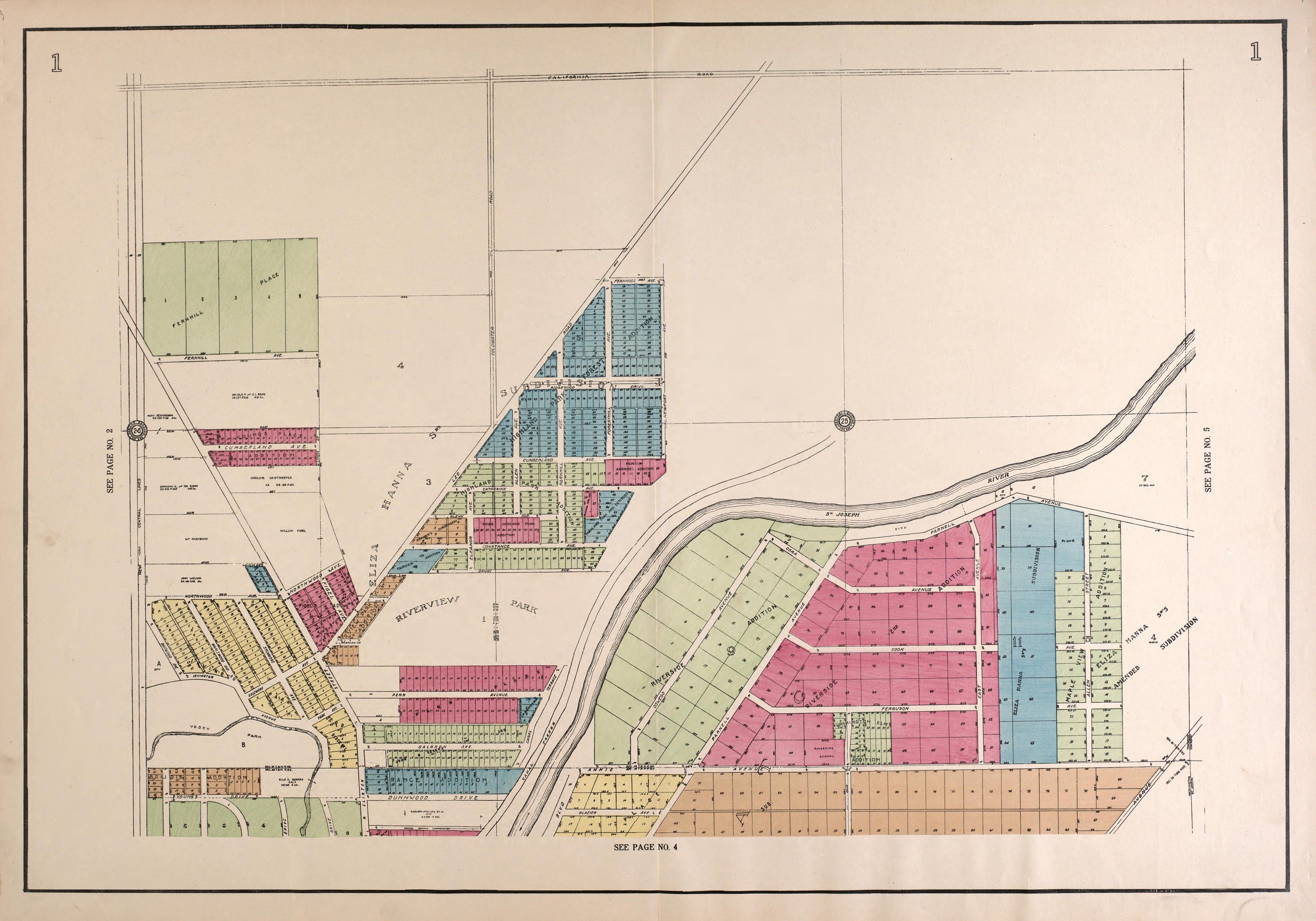 Outline Map from Atlas of Fort Wayne, Allen County, Indiana 1924 by Relic Map Company