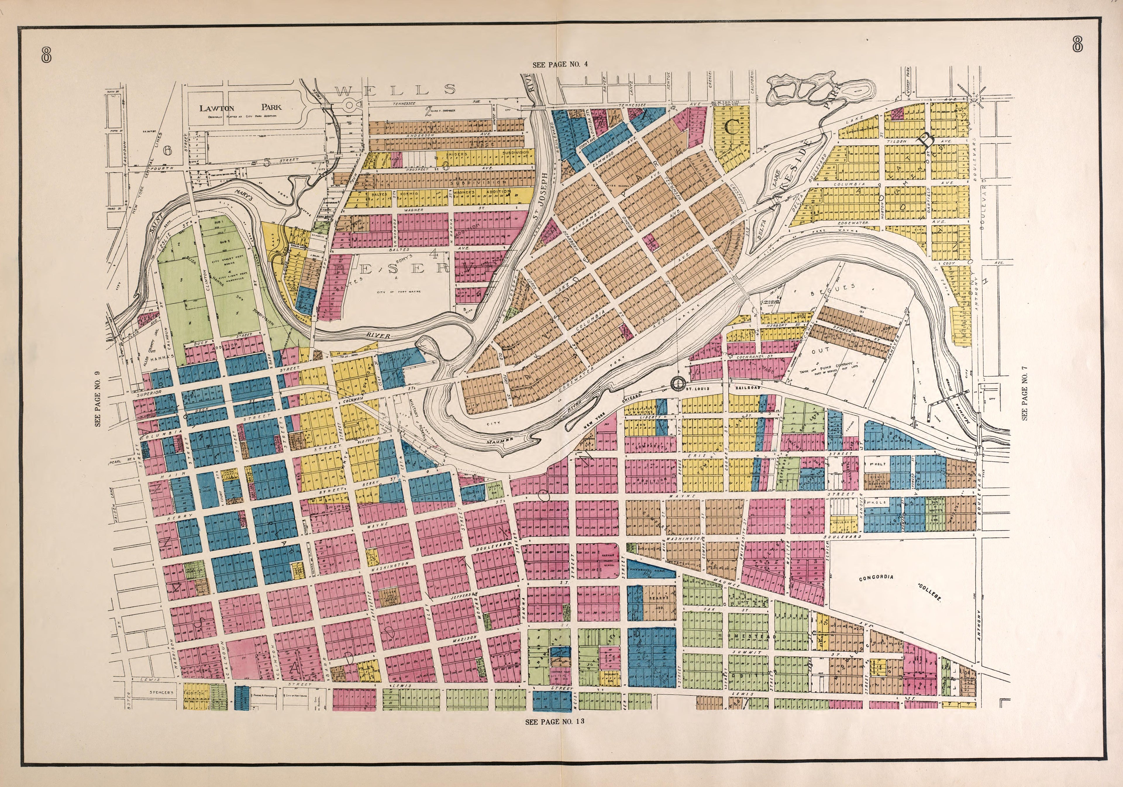 Outline Map--continued from Atlas of Fort Wayne, Allen County, Indiana 1924 by Relic Map Company
