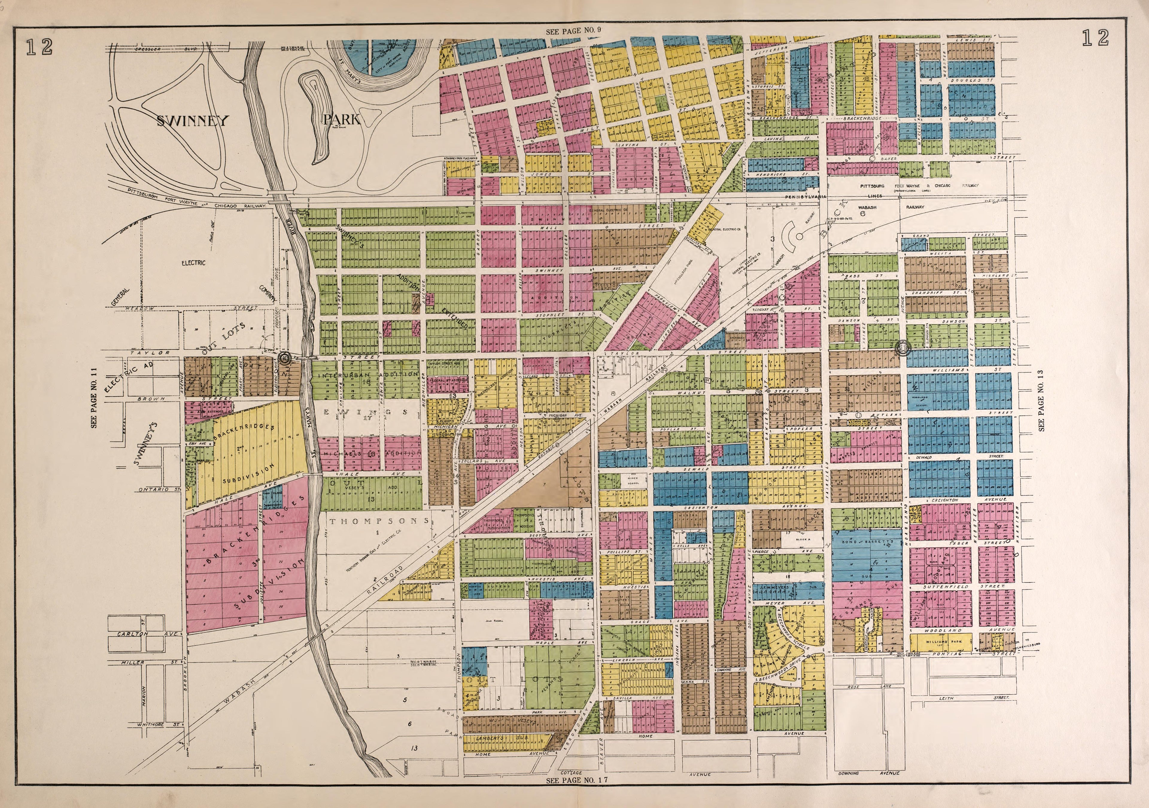 Outline Map--continued from Atlas of Fort Wayne, Allen County, Indiana 1924 by Relic Map Company