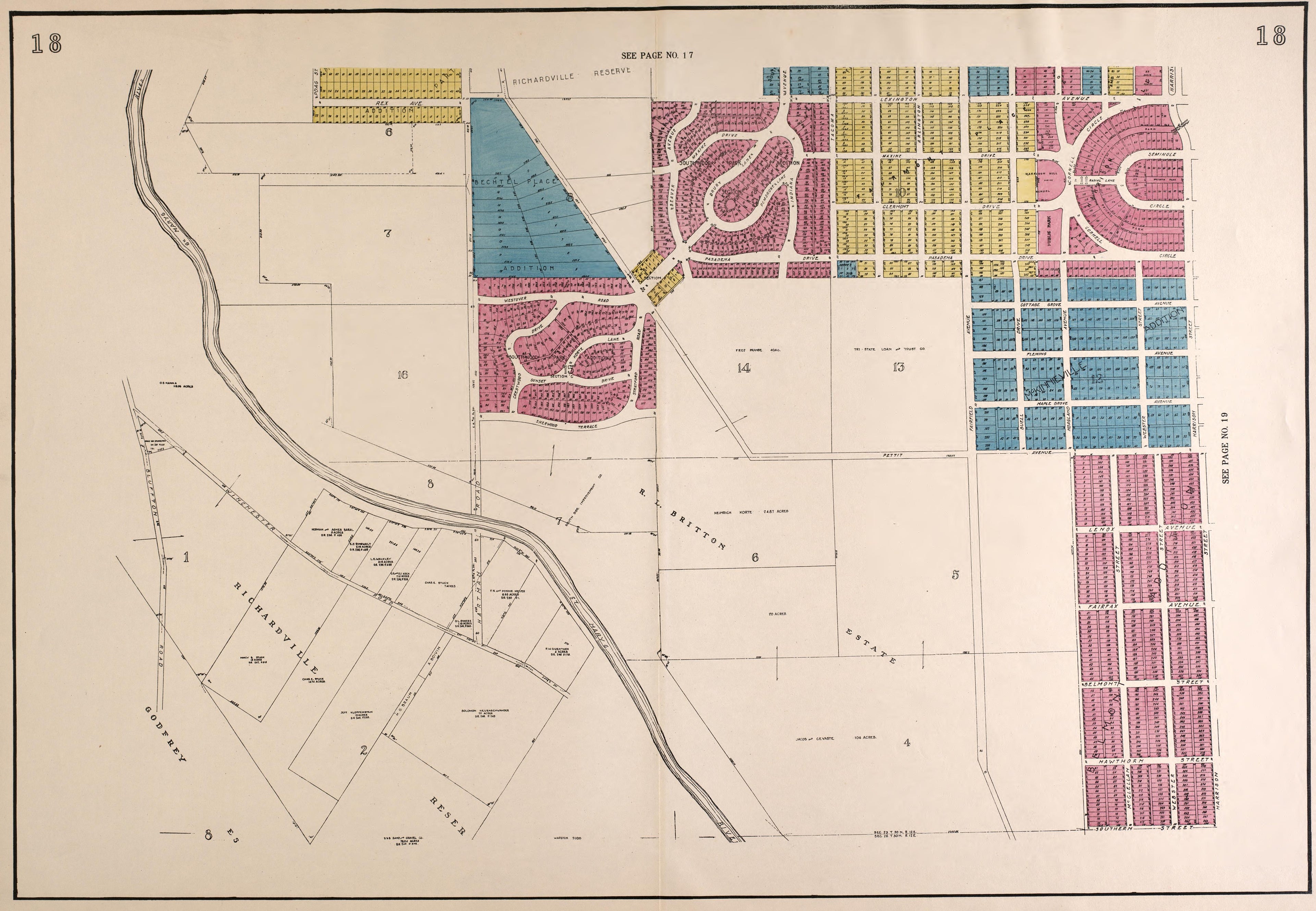Outline Map--continued from Atlas of Fort Wayne, Allen County, Indiana 1924 by Relic Map Company