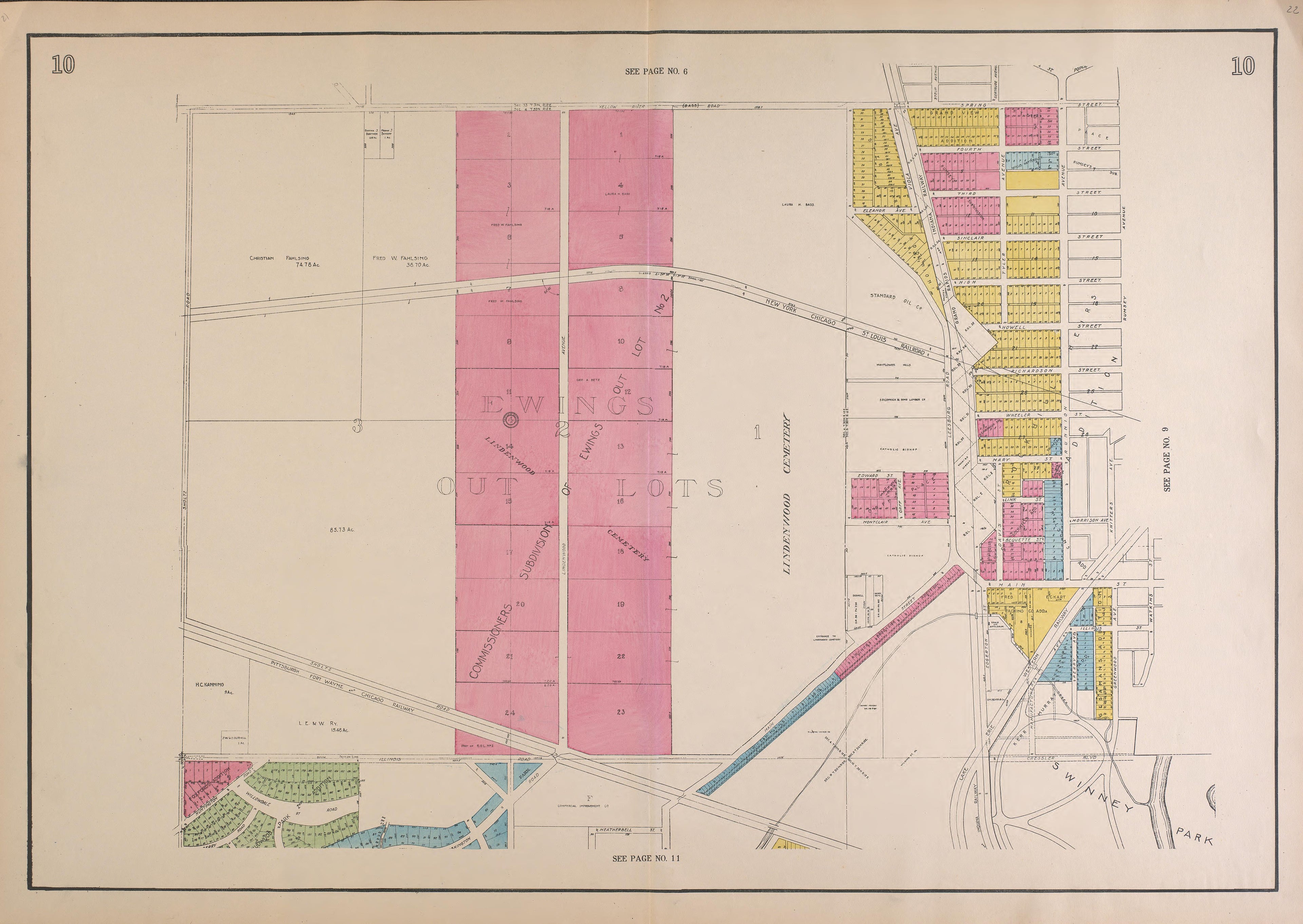 Outline Map--continued from Atlas of Fort Wayne, Allen County, Indiana 1924 by Relic Map Company