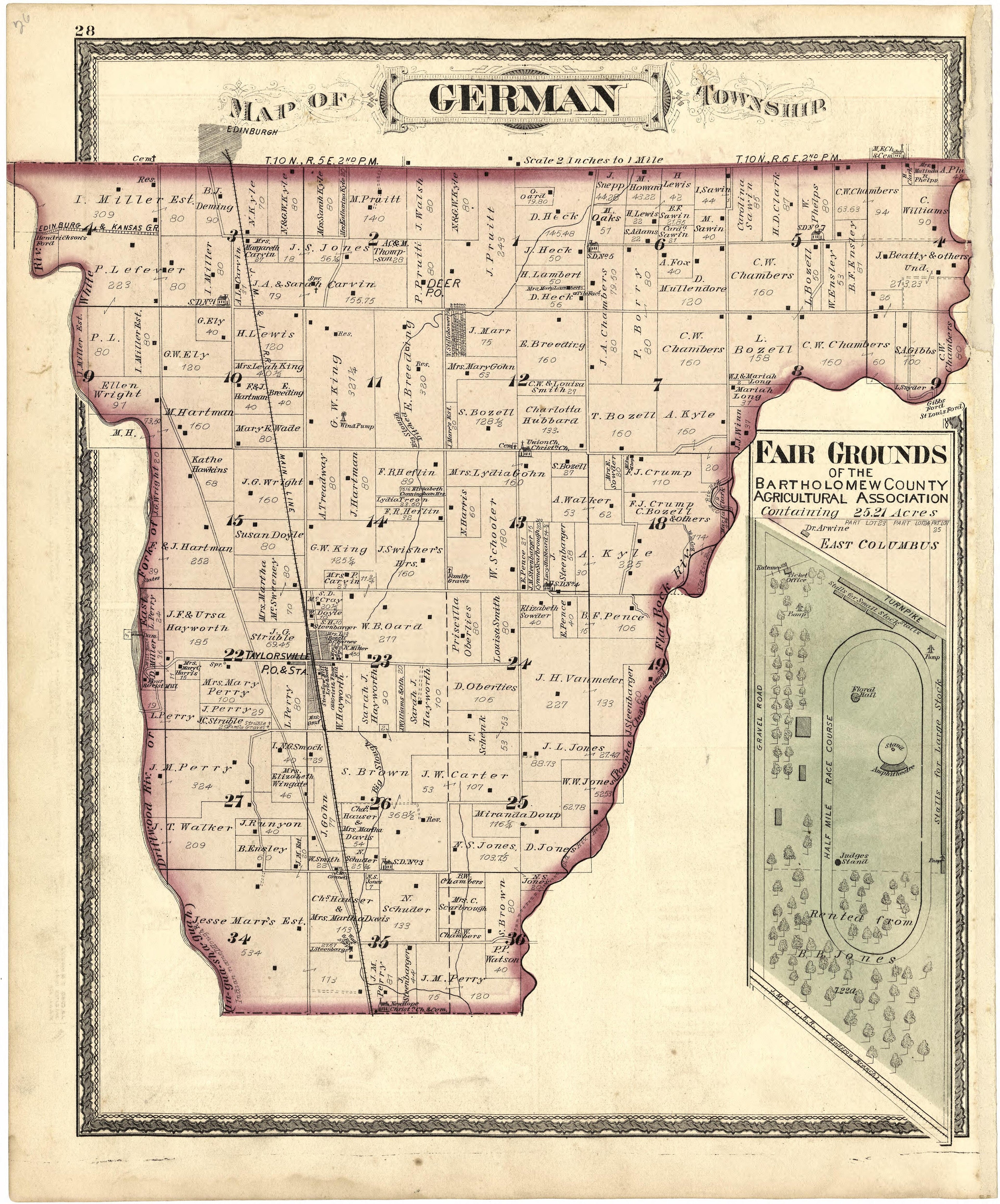 Map of German Township from Atlas of Bartholomew County, Indiana : to Which Are Added Various General Maps, History, Statistics, Illustrations, & C. & C. & C 1879 by Relic Map Company