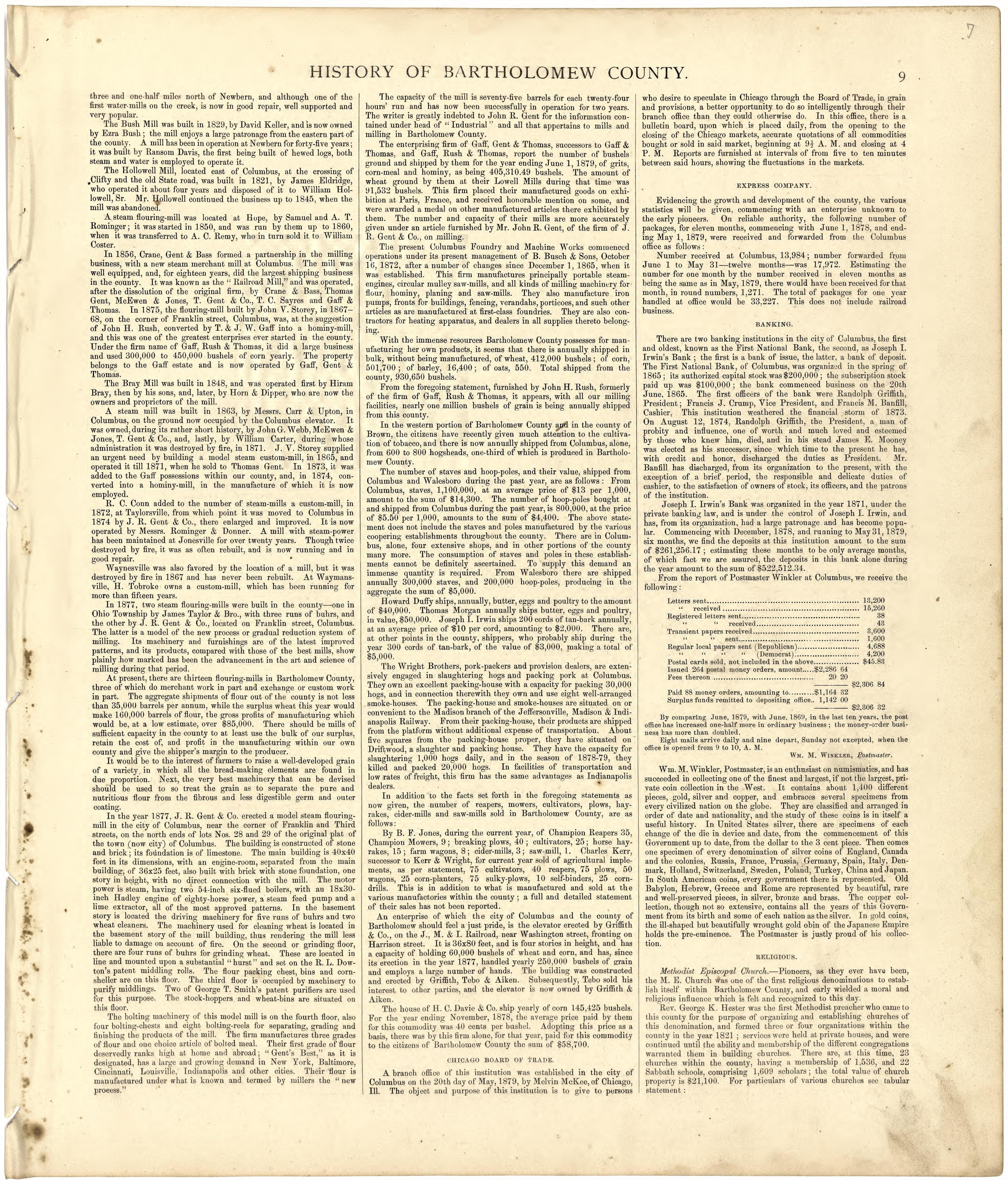 History of Bartholomew County from Atlas of Bartholomew County, Indiana : to Which Are Added Various General Maps, History, Statistics, Illustrations, & C. & C. & C 1879 by Relic Map Company