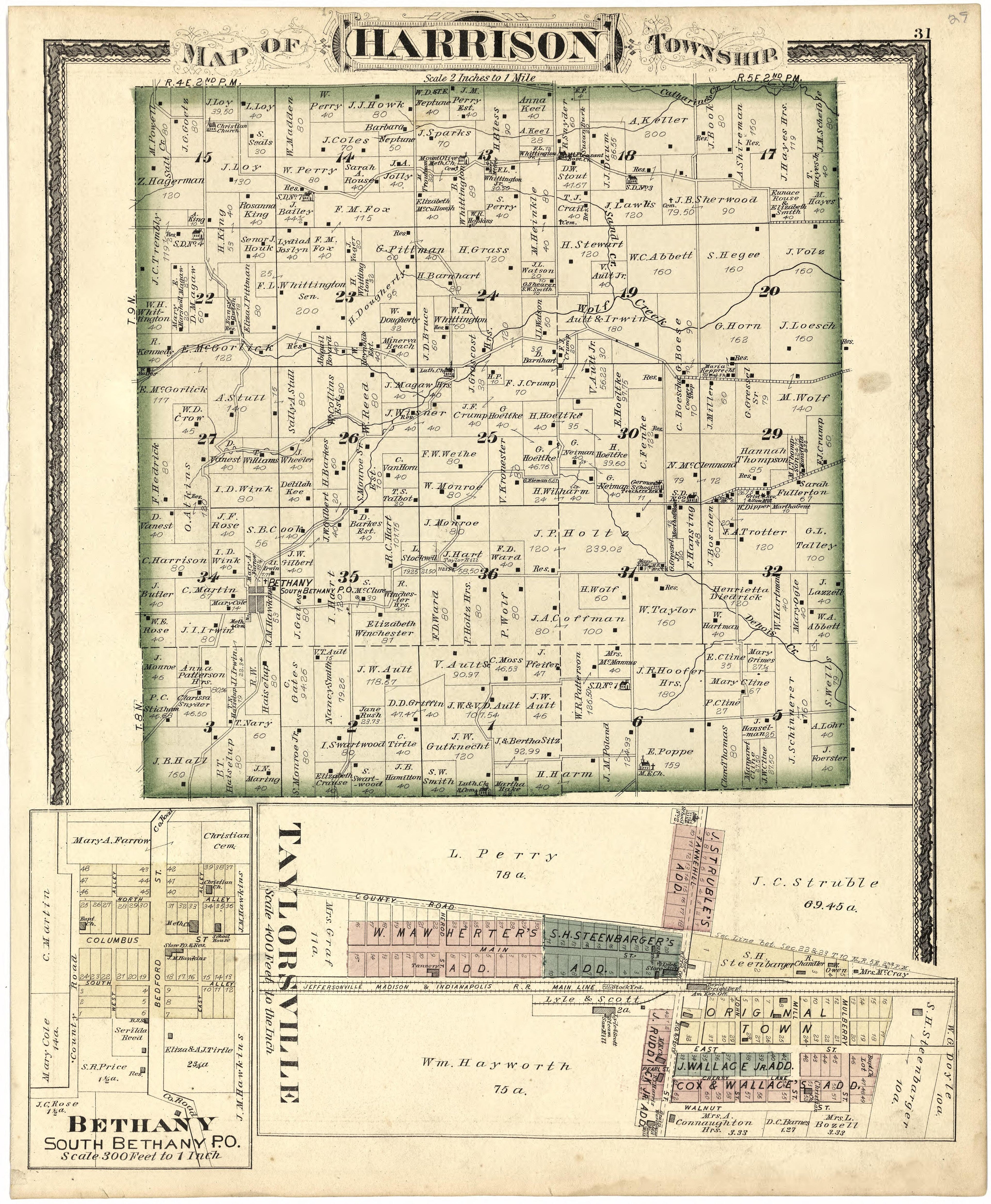 Map of Harrison Townhsip from Atlas of Bartholomew County, Indiana : to Which Are Added Various General Maps, History, Statistics, Illustrations, & C. & C. & C 1879 by Relic Map Company