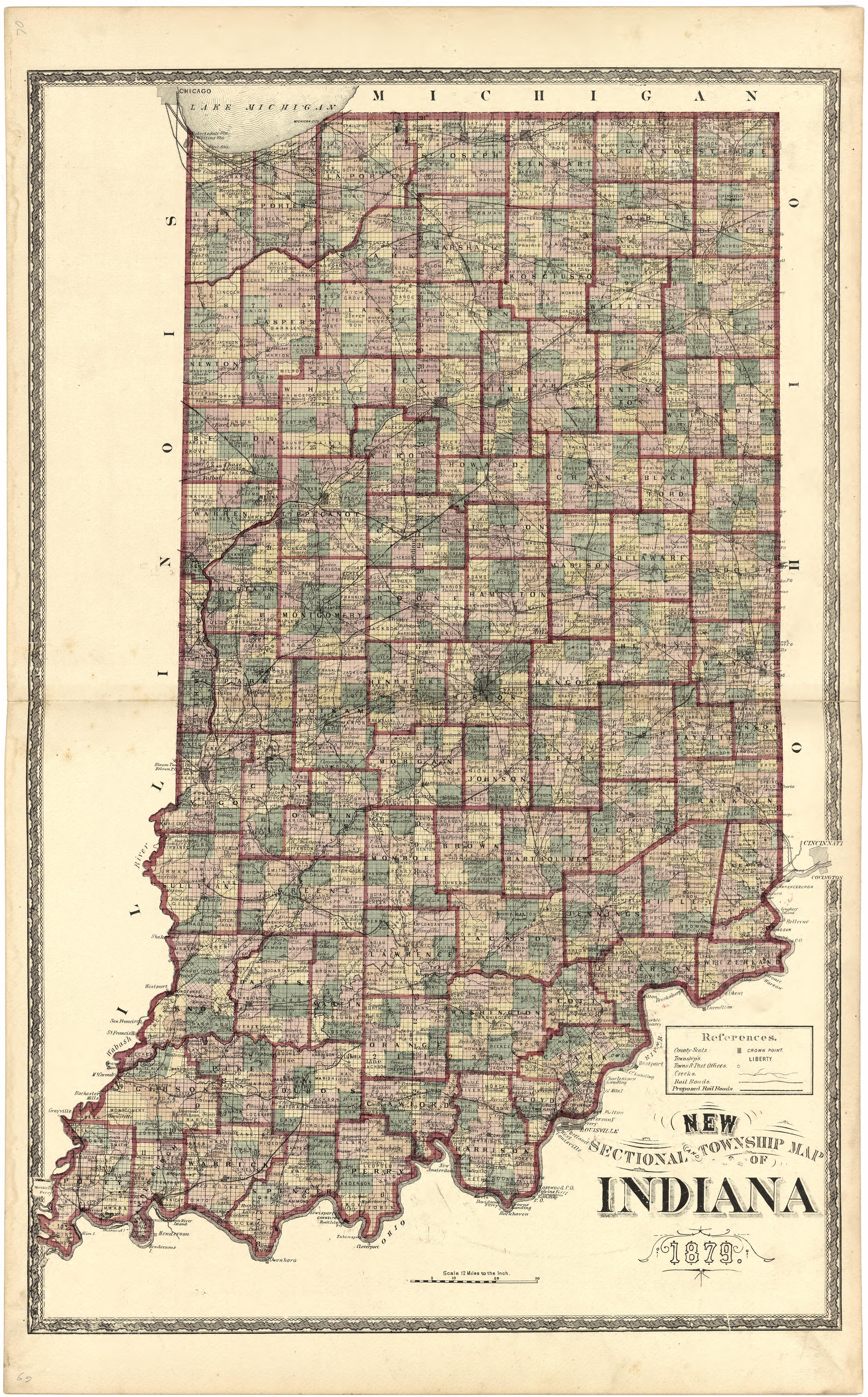 New Sectional and Township Map of Indiana 1879 from Atlas of Bartholomew County, Indiana : to Which Are Added Various General Maps, History, Statistics, Illustrations, & C. & C. & C by Relic Map Company