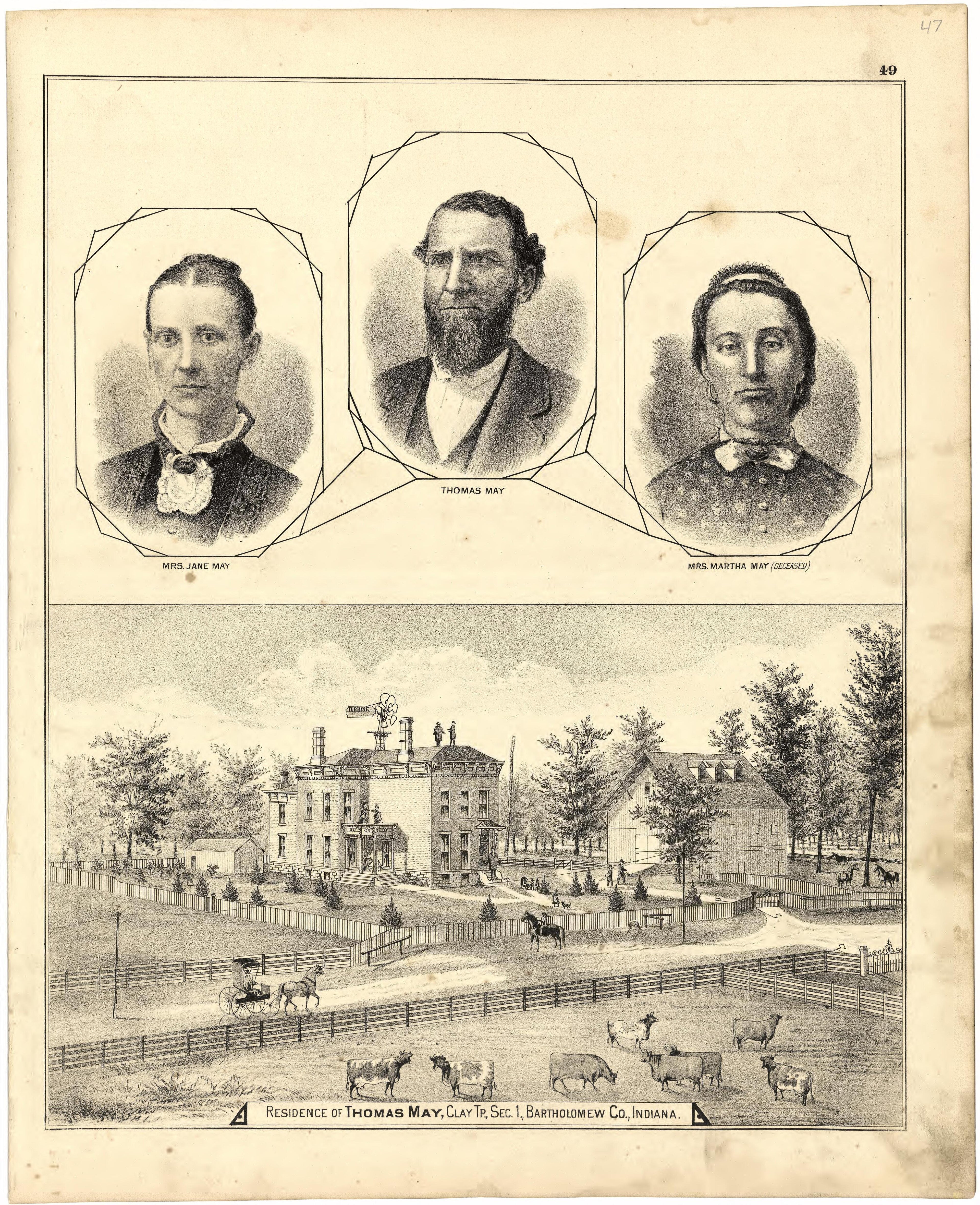 Residence of Thomas May from Atlas of Bartholomew County, Indiana : to Which Are Added Various General Maps, History, Statistics, Illustrations, & C. & C. & C 1879 by Relic Map Company