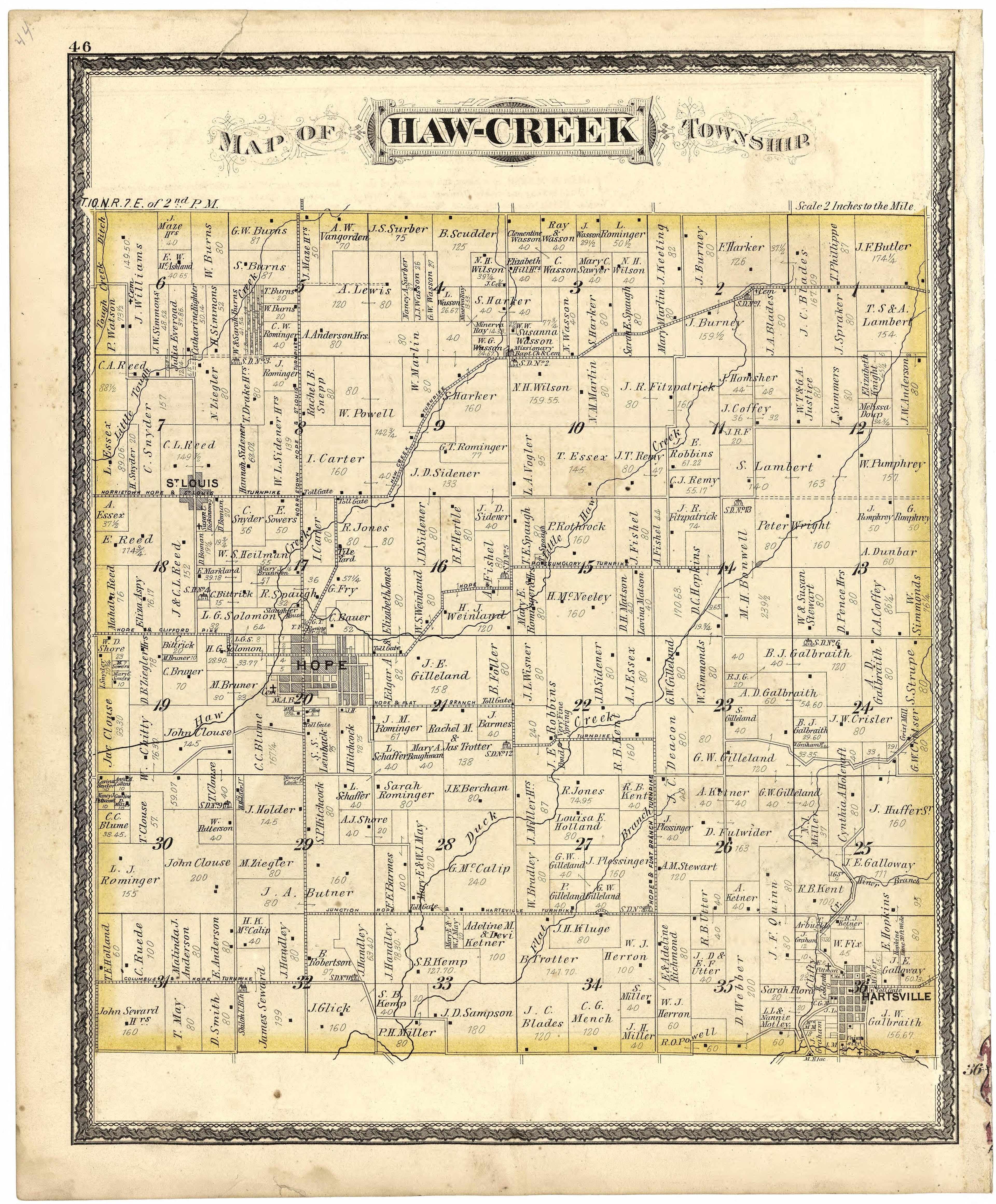 Map of Haw-Creek Township from Atlas of Bartholomew County, Indiana : to Which Are Added Various General Maps, History, Statistics, Illustrations, & C. & C. & C 1879 by Relic Map Company