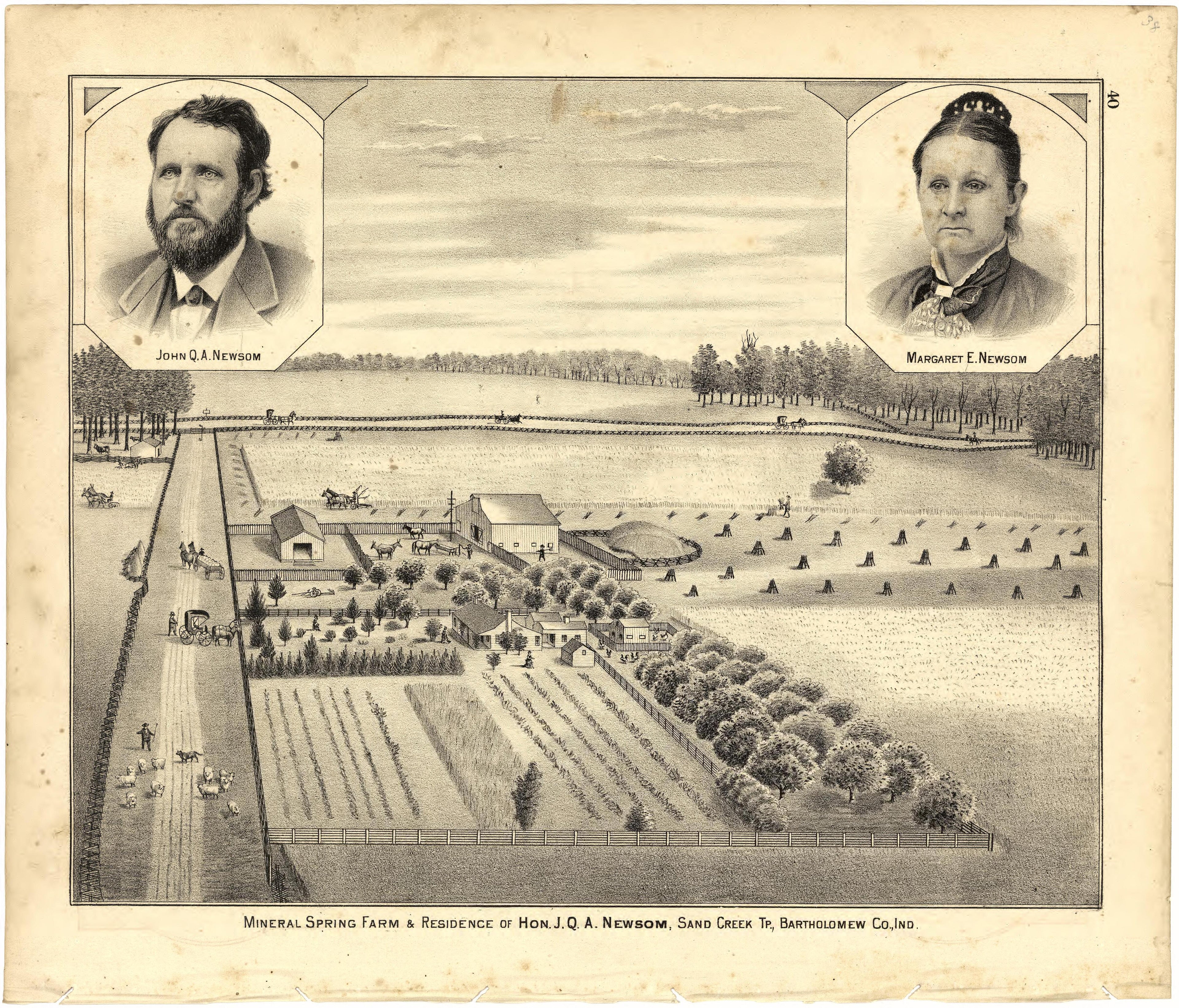Mineral Spring Farm & Residence of Hon. J.Q.A. Newsom from Atlas of Bartholomew County, Indiana : to Which Are Added Various General Maps, History, Statistics, Illustrations, & C. & C. & C 1879 by Relic Map Company