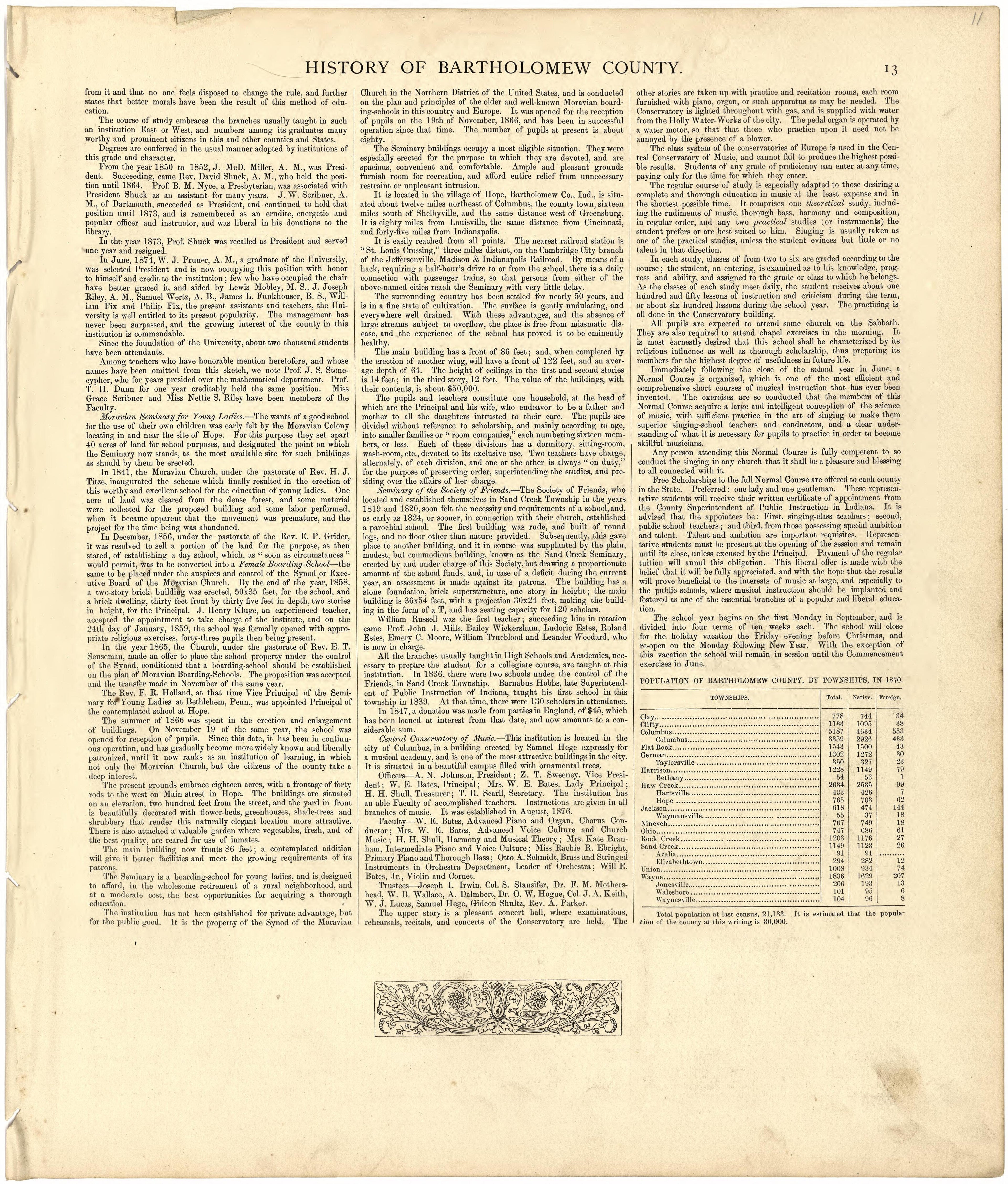 History of Bartholomew County from Atlas of Bartholomew County, Indiana : to Which Are Added Various General Maps, History, Statistics, Illustrations, & C. & C. & C 1879 by Relic Map Company