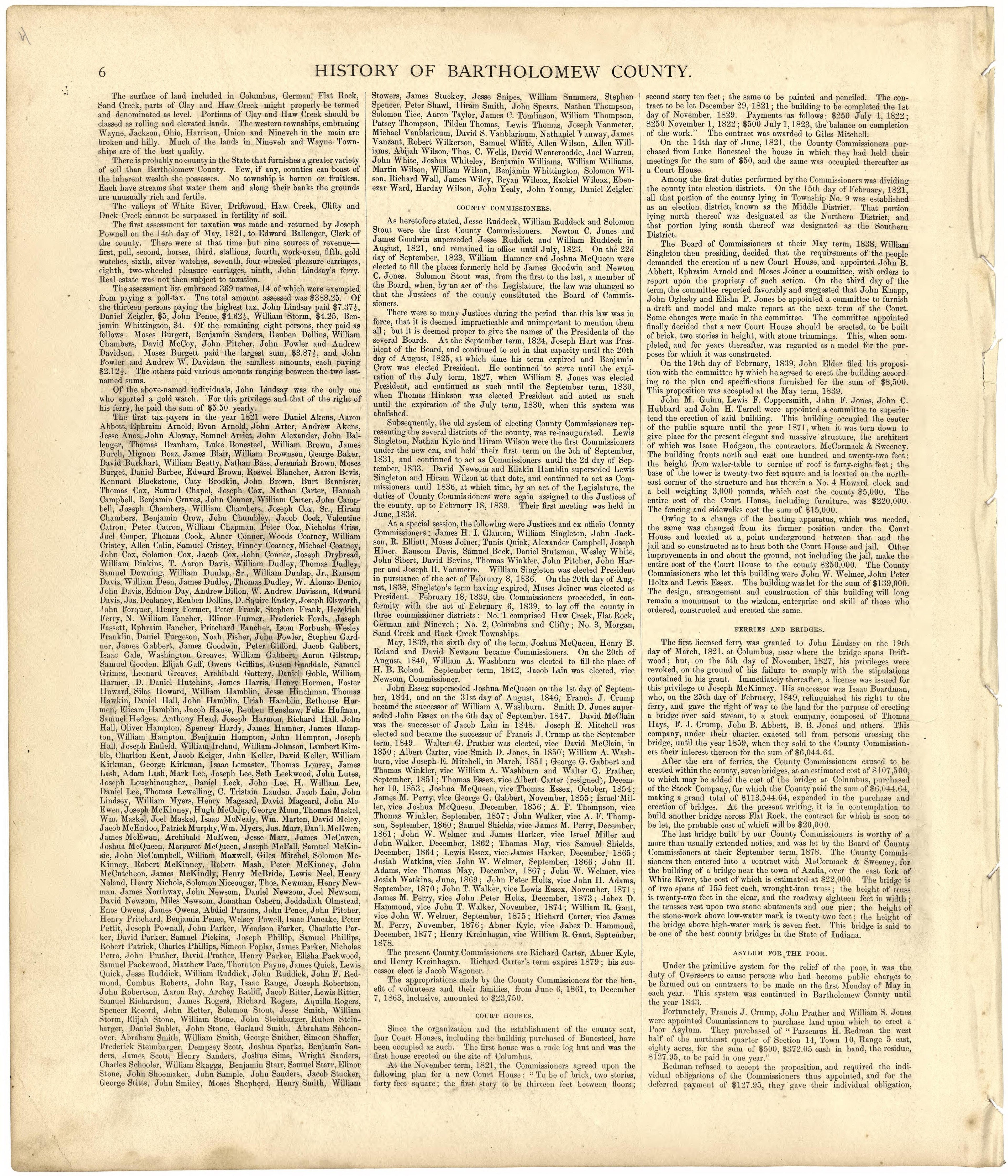 History of Bartholomew County from Atlas of Bartholomew County, Indiana : to Which Are Added Various General Maps, History, Statistics, Illustrations, & C. & C. & C 1879 by Relic Map Company