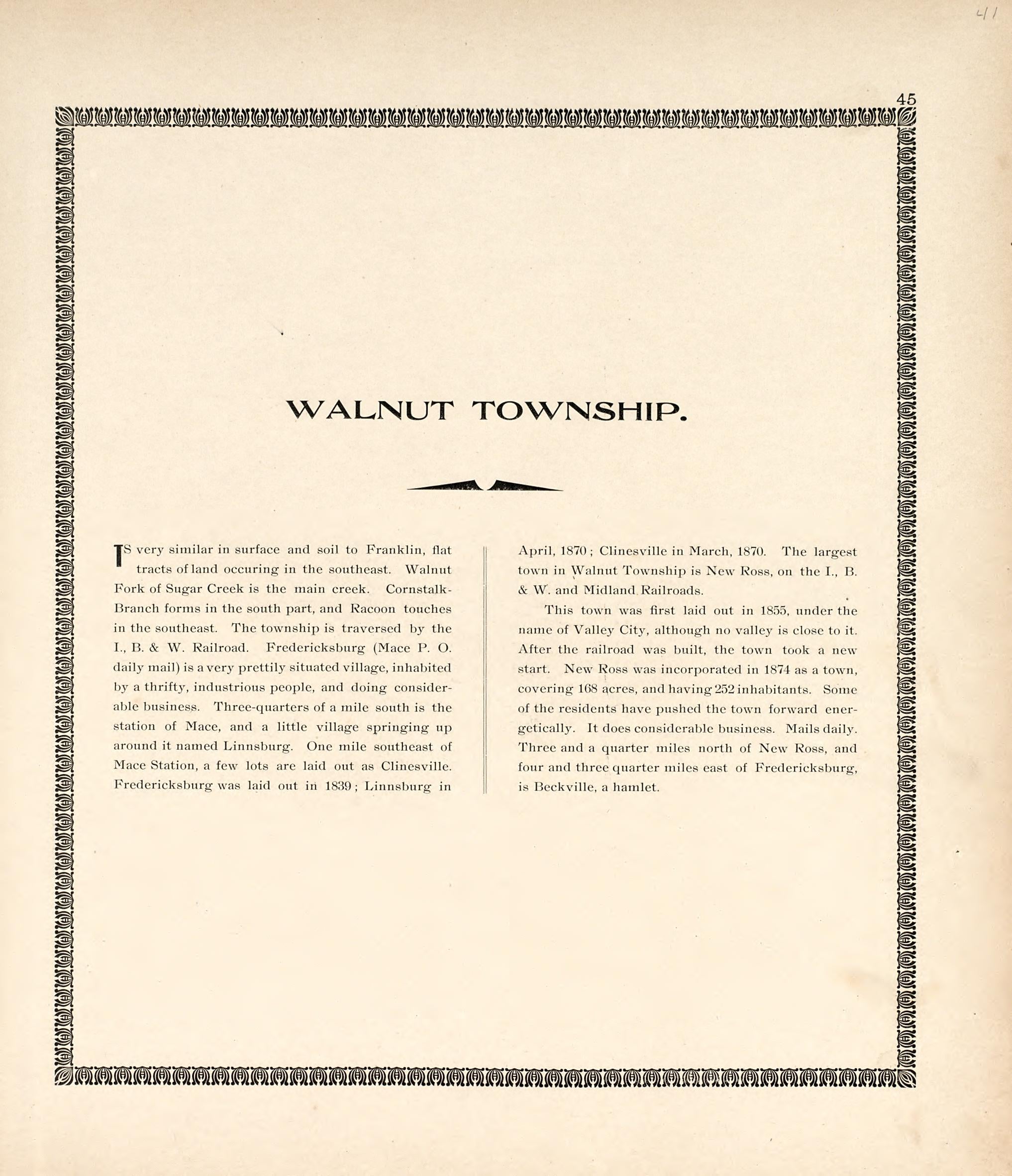 Walnut Township from the Revised Montgomery County Atlas : Containing, Besides a Complete Atlas, Histories of the Townships and County and Treatises On Civil Government, Surveying and Civil Engineering 1898 by Relic Map Company