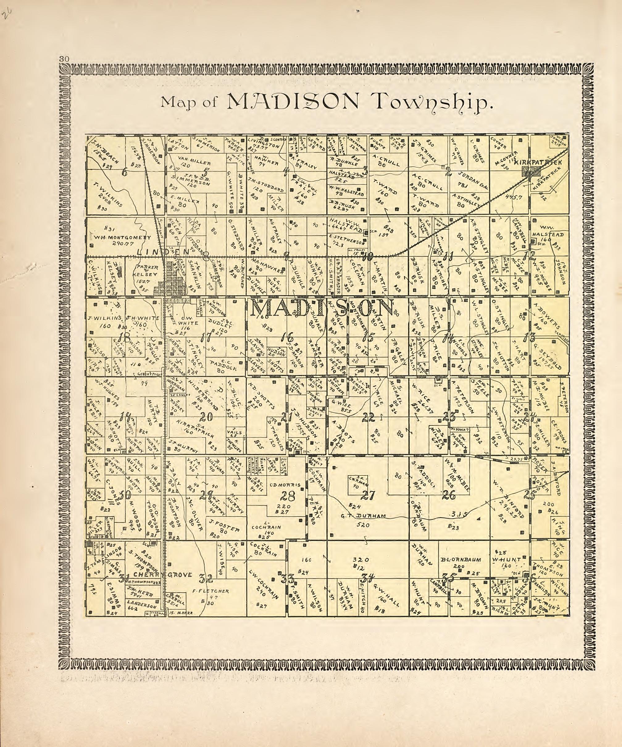 Map of Madison Township from the Revised Montgomery County Atlas : Containing, Besides a Complete Atlas, Histories of the Townships and County and Treatises On Civil Government, Surveying and Civil Engineering 1898 by Relic Map Company