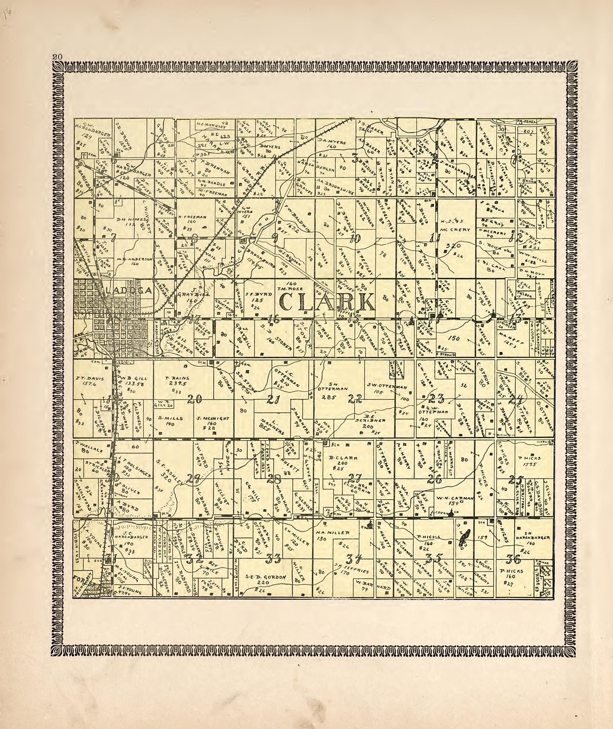 Clark from the Revised Montgomery County Atlas : Containing, Besides a Complete Atlas, Histories of the Townships and County and Treatises On Civil Government, Surveying and Civil Engineering 1898 by Relic Map Company