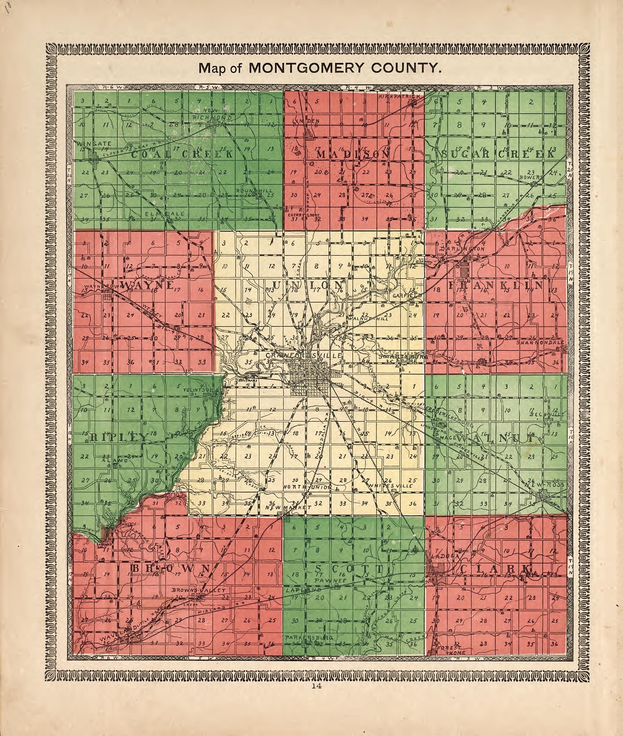 Map of Montgomery County from the Revised Montgomery County Atlas : Containing, Besides a Complete Atlas, Histories of the Townships and County and Treatises On Civil Government, Surveying and Civil Engineering 1898 by Relic Map Company