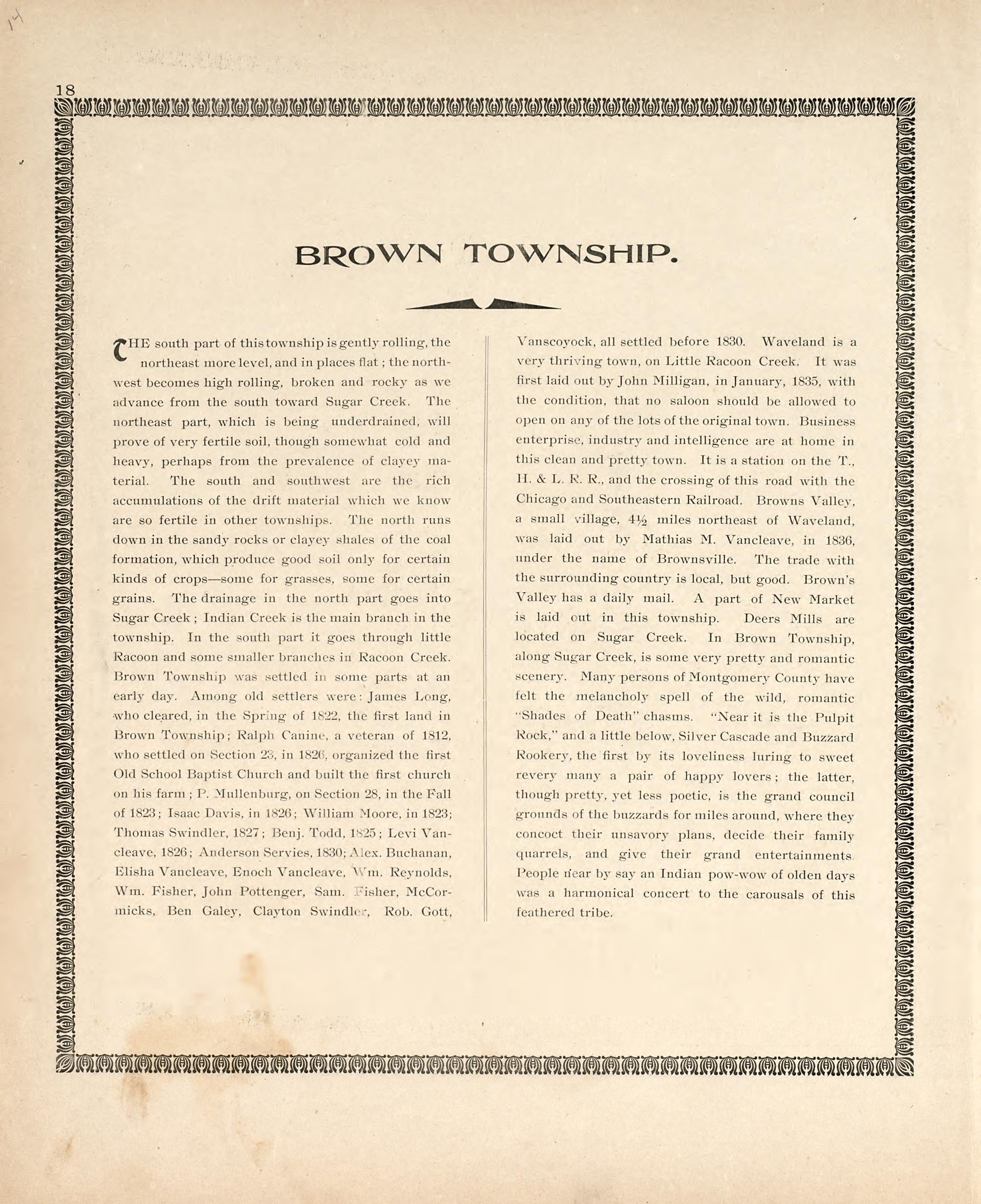 Brown Township from the Revised Montgomery County Atlas : Containing, Besides a Complete Atlas, Histories of the Townships and County and Treatises On Civil Government, Surveying and Civil Engineering 1898 by Relic Map Company