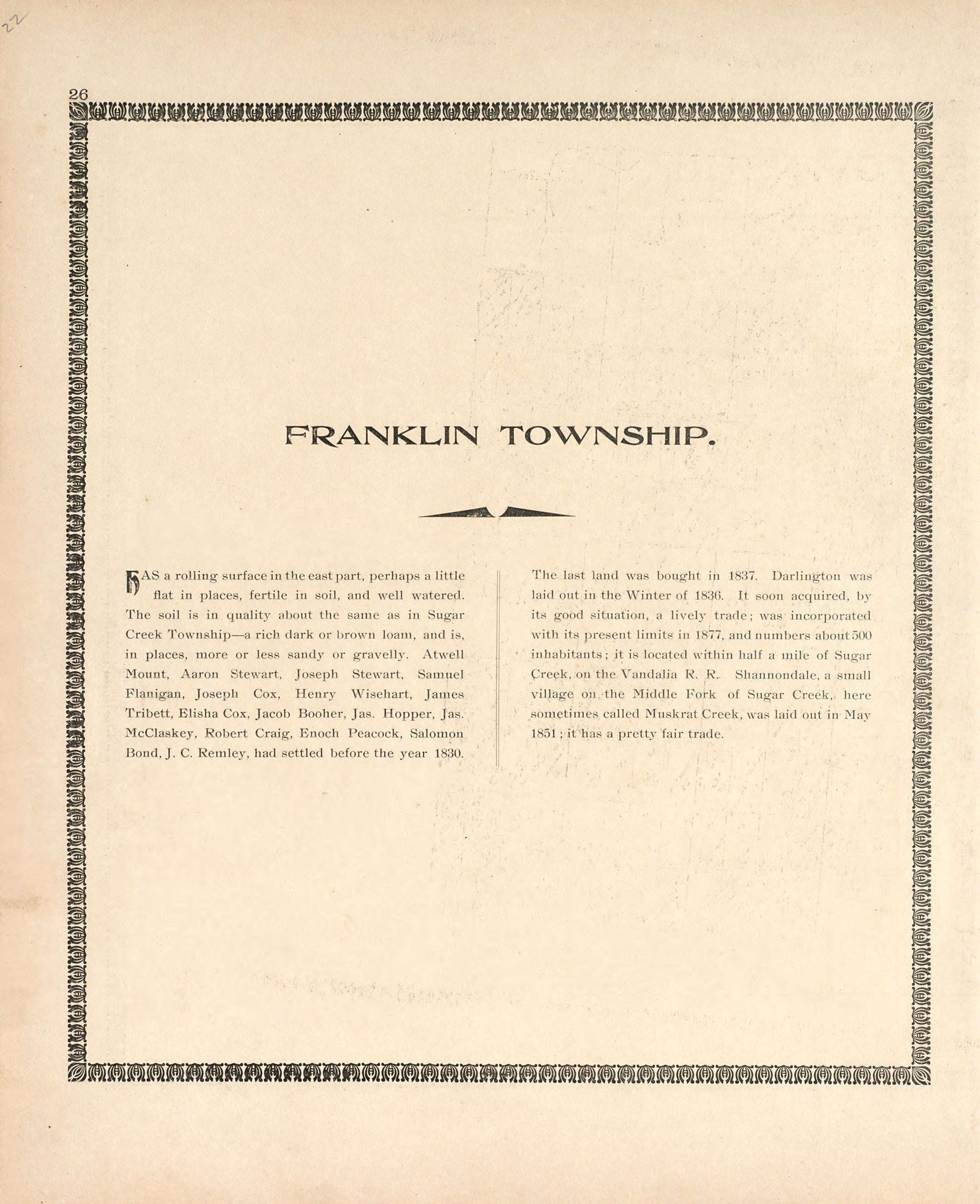 Franklin Township from the Revised Montgomery County Atlas : Containing, Besides a Complete Atlas, Histories of the Townships and County and Treatises On Civil Government, Surveying and Civil Engineering 1898 by Relic Map Company