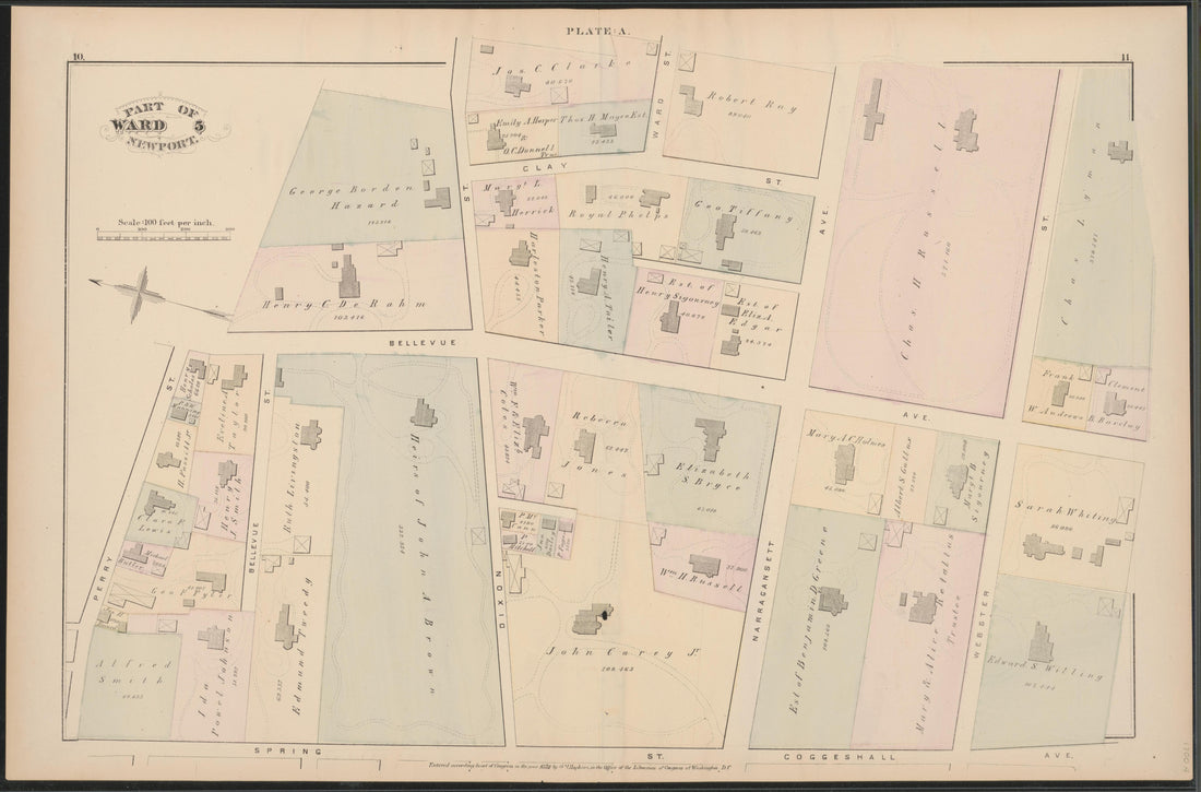 This old map of Newport, Rhode Island, was created by Hopkins, Griffith Morgan in 1876