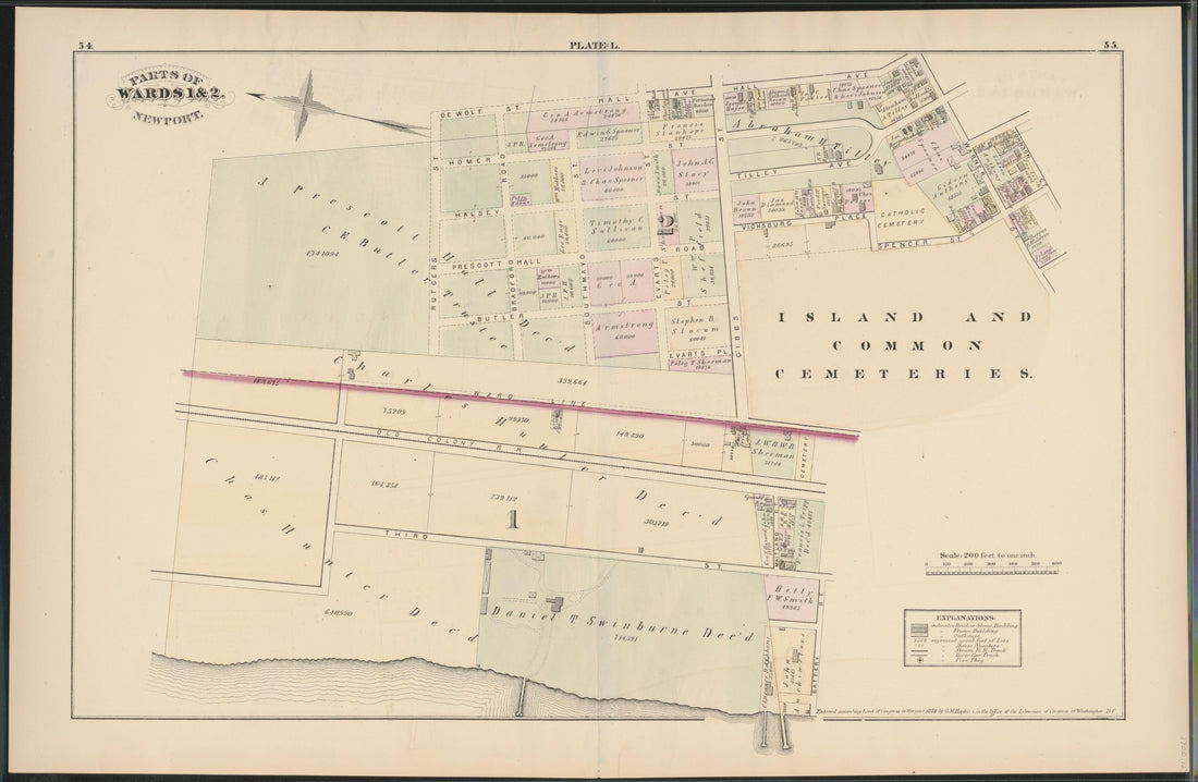 This old map of Newport, Rhode Island, was created by Hopkins, Griffith Morgan in 1876