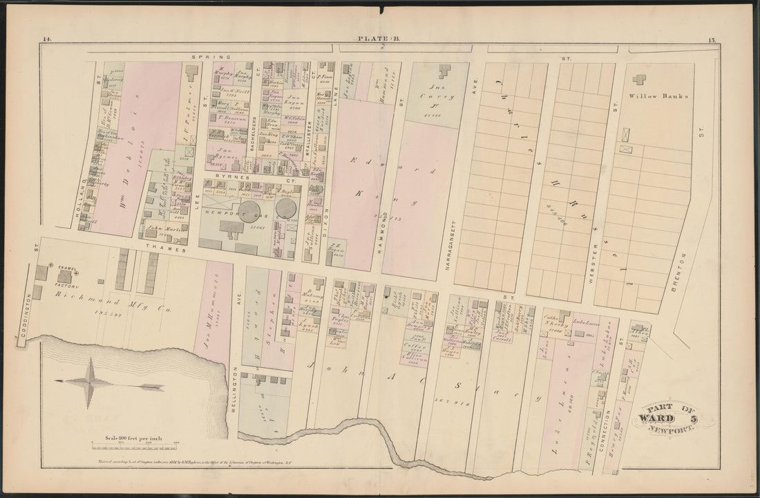 This old map of Newport, Rhode Island, was created by Hopkins, Griffith Morgan in 1876