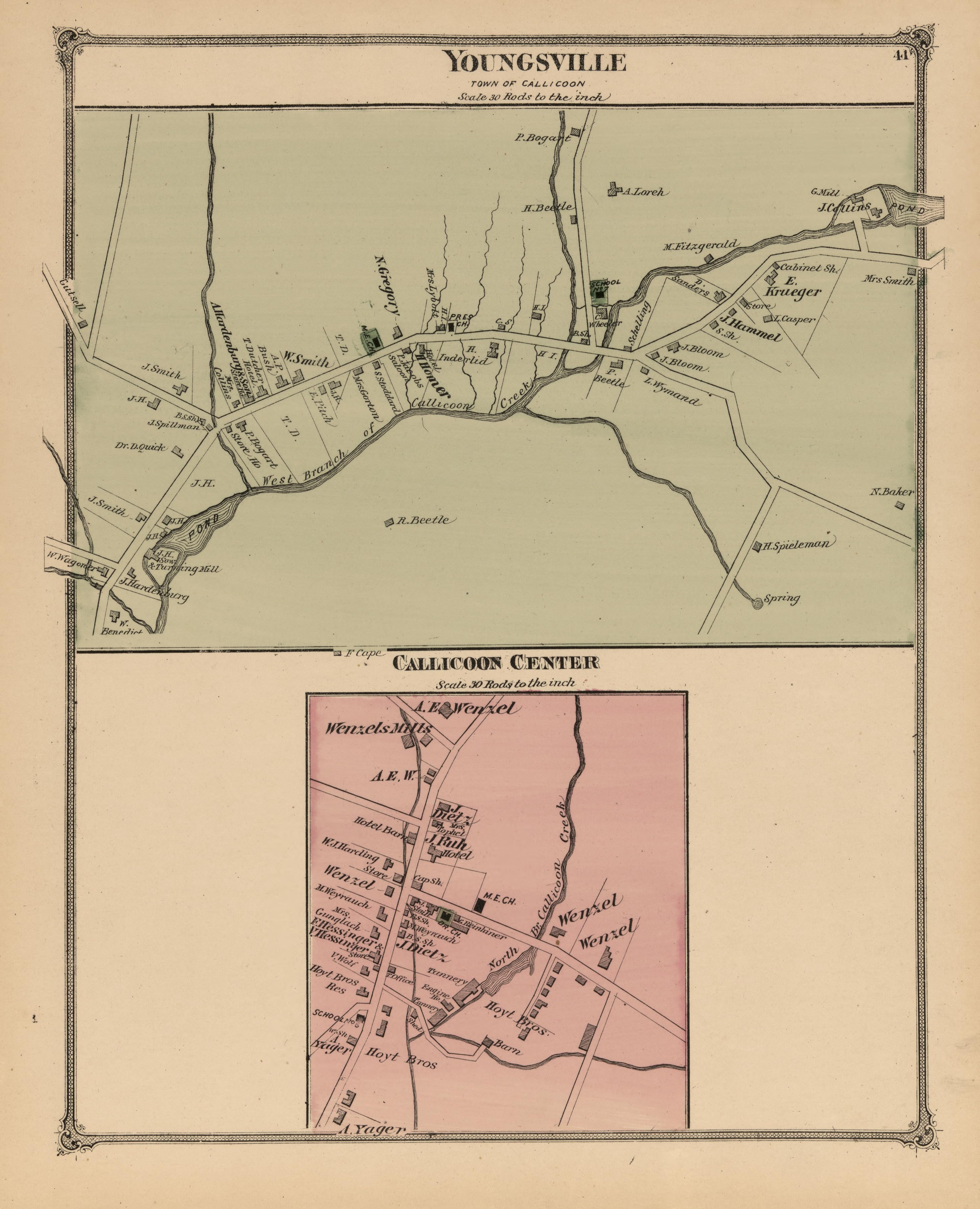 Youngsville, Callicoon Center from County Atlas of Sullivan, New York 1875 by Relic Map Company