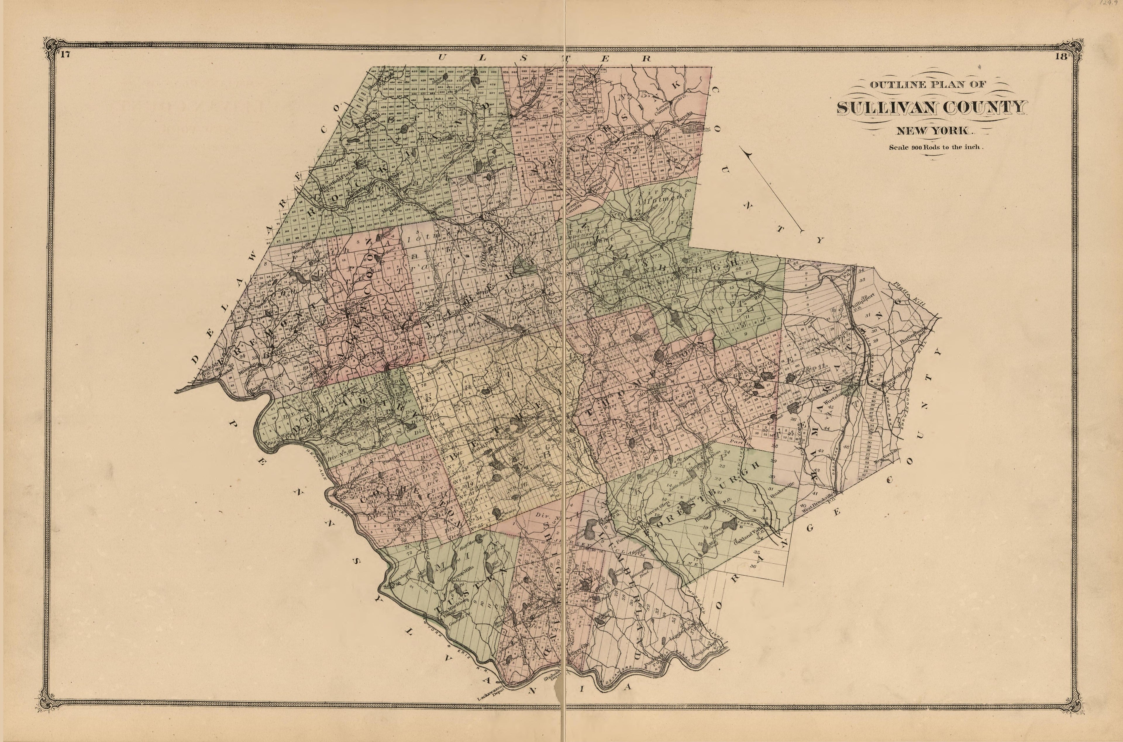 Outline Plan of Sullivan County, New York from County Atlas of Sullivan, New York 1875 by Relic Map Company