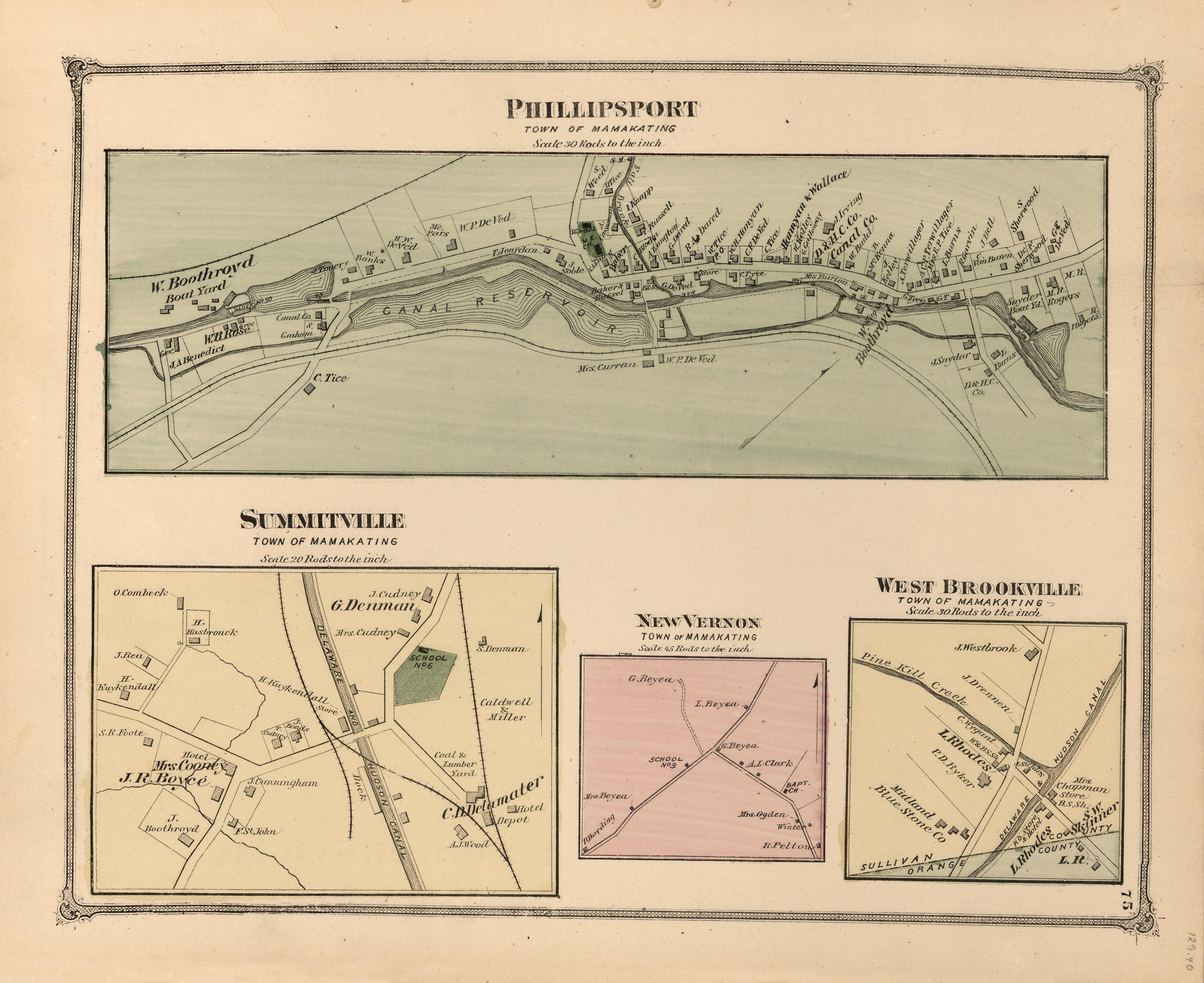 Phillipsport, Summitville, New Vernon, West Brookville from County Atlas of Sullivan, New York 1875 by Relic Map Company