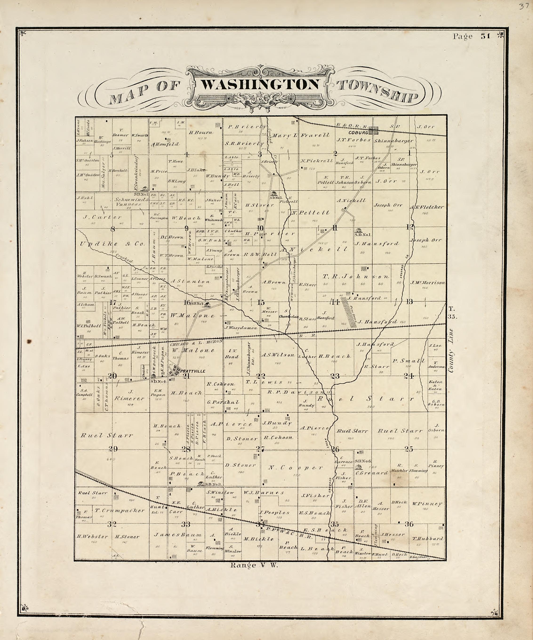Map of Washington Township from Illustrated Historical Atlas of Porter County, Indiana 1876 by Relic Map Company
