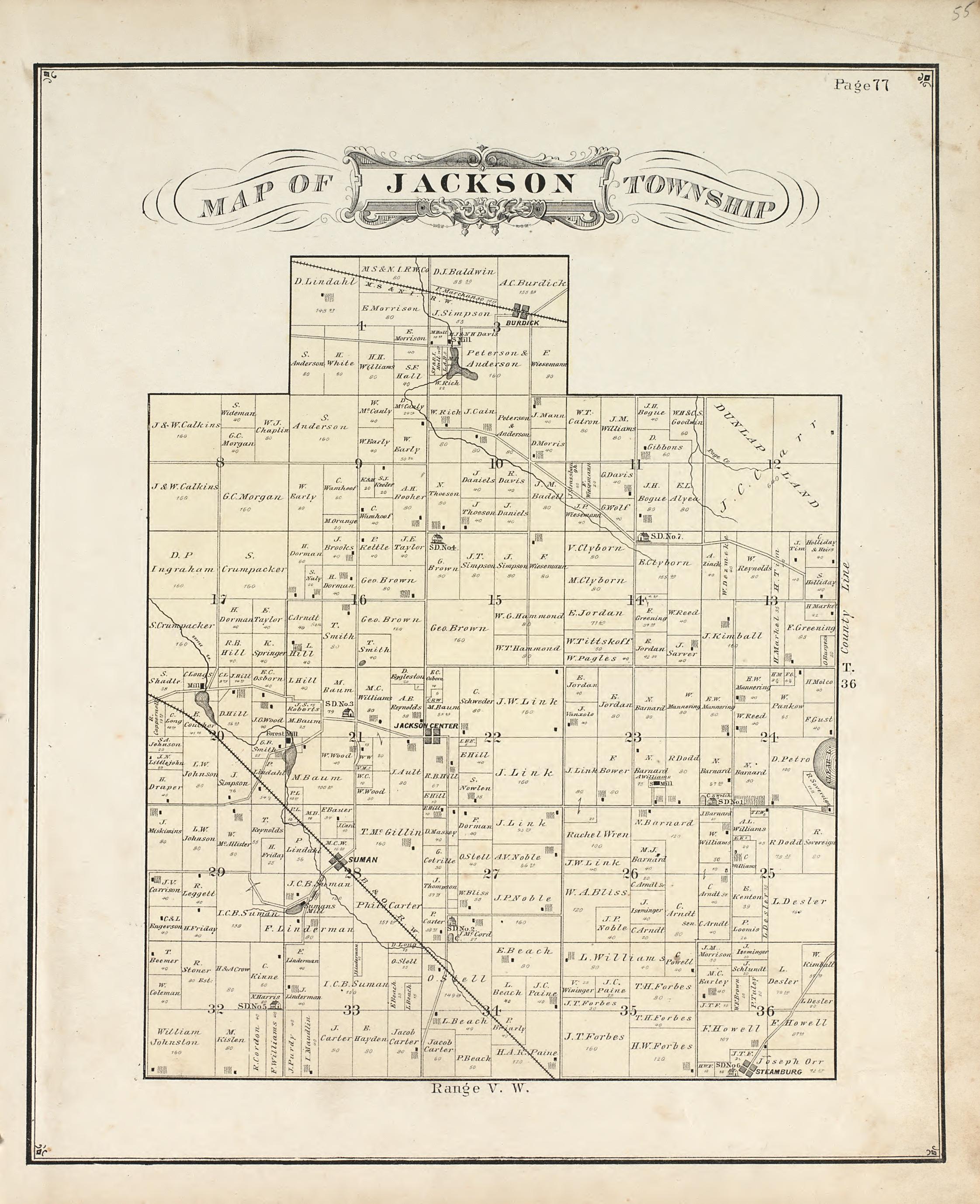 Map of Jackson Township from Illustrated Historical Atlas of Porter County, Indiana 1876 by Relic Map Company