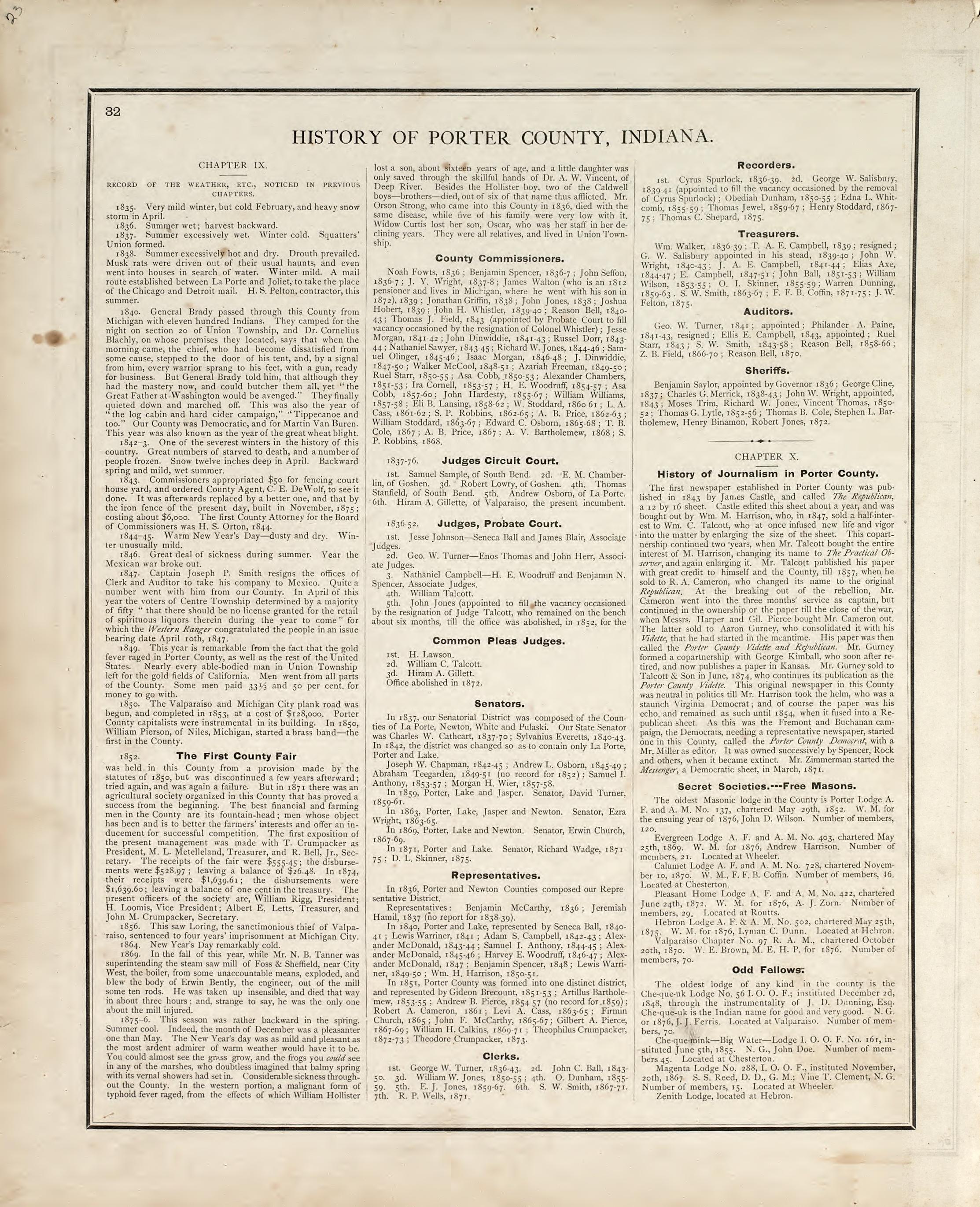 History of Porter County, Indiana from Illustrated Historical Atlas of Porter County, Indiana 1876 by Relic Map Company