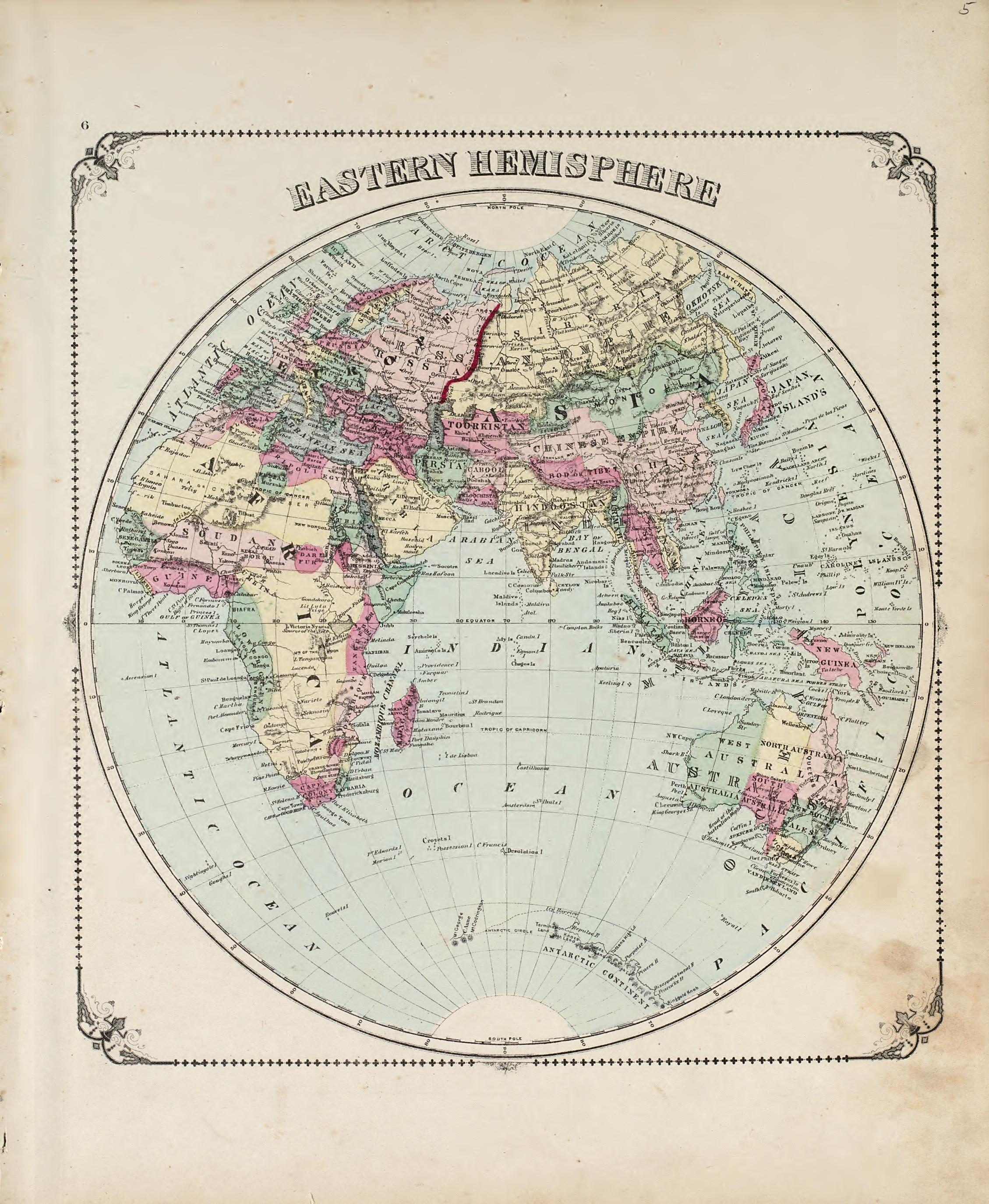 Eastern Hemisphere from Illustrated Historical Atlas of Porter County, Indiana 1876 by Relic Map Company