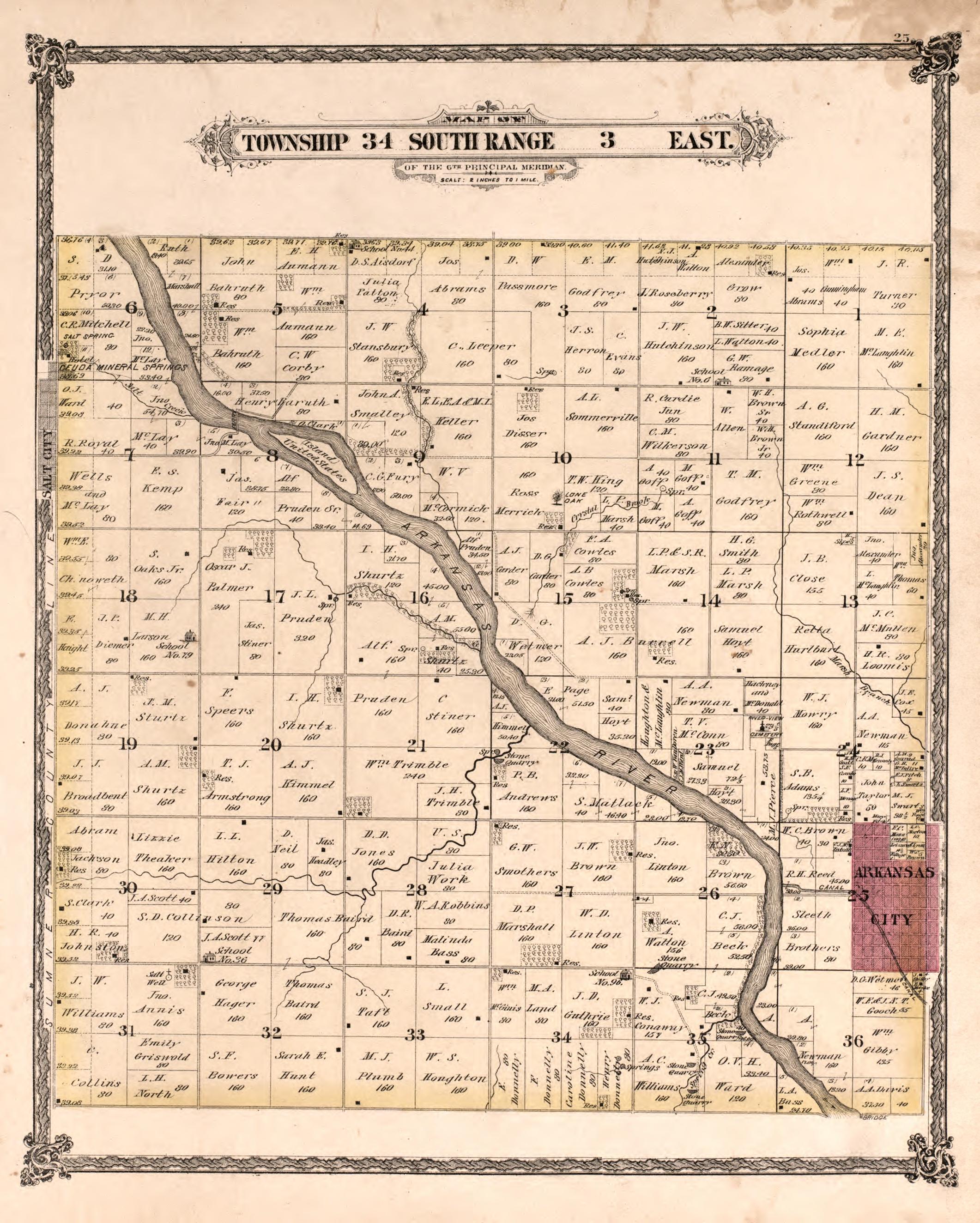 Township 34 South Range 3 and 4 East from Historical Atlas of Cowley County, Kansas 1882 by Relic Map Company