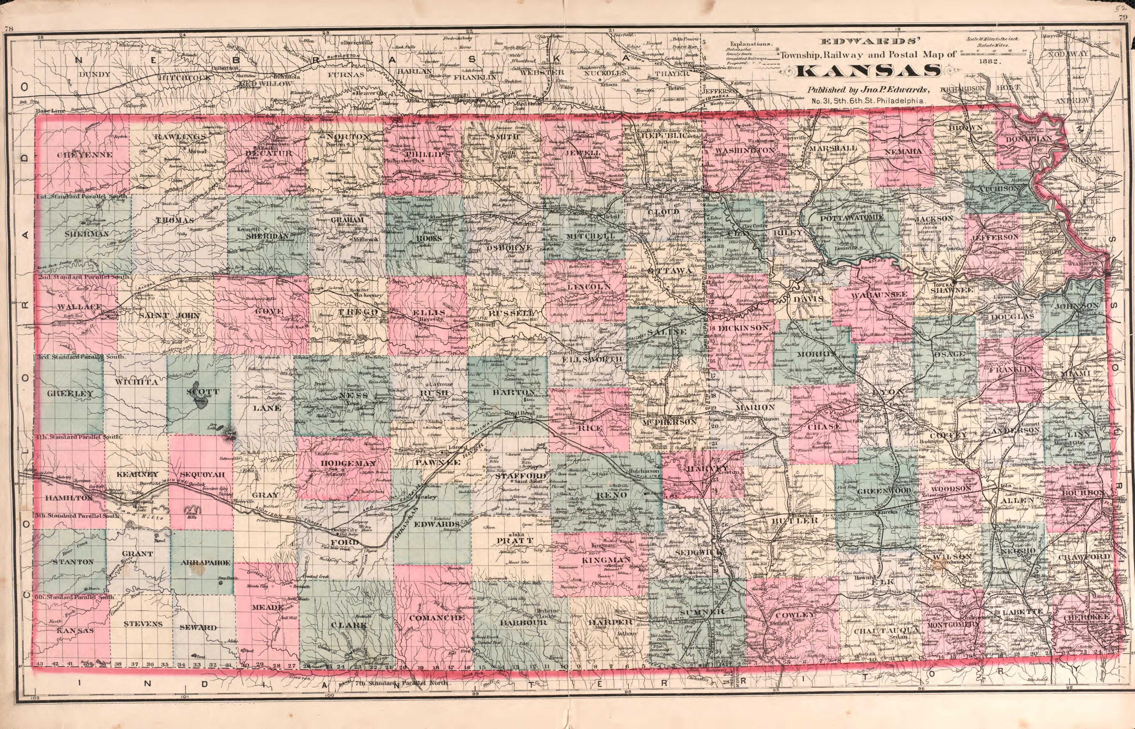 Kansas from Historical Atlas of Cowley County, Kansas 1882 by Relic Map Company